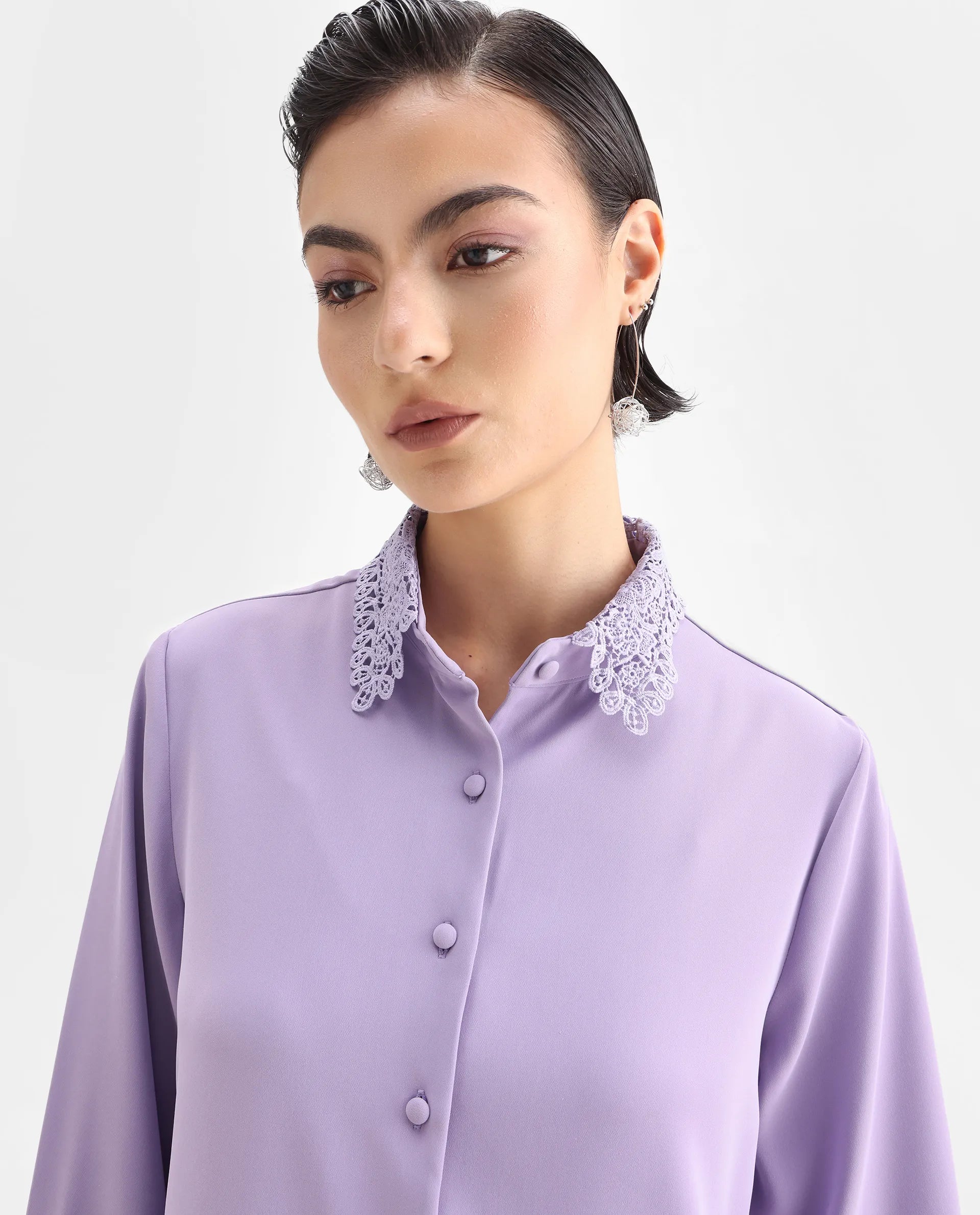 Rareism Women's Dejon Dusky Lavender Polyester Spread Collar Plain Cuffed Sleeve Regular Fit Shirt