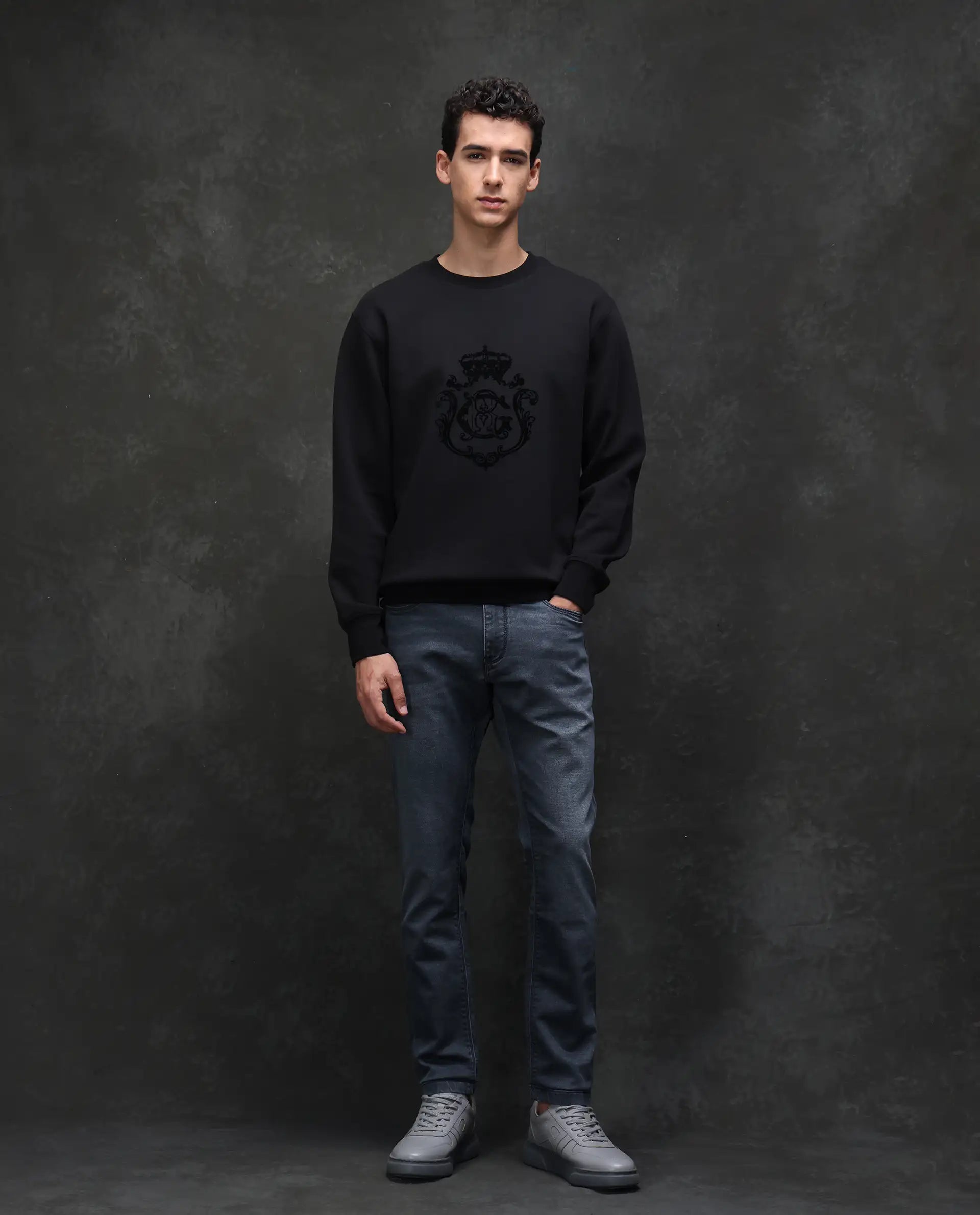 Rare Rabbit Men's Delft Dusky Blue Cotton Plain Hawk Slim Fit Jeans