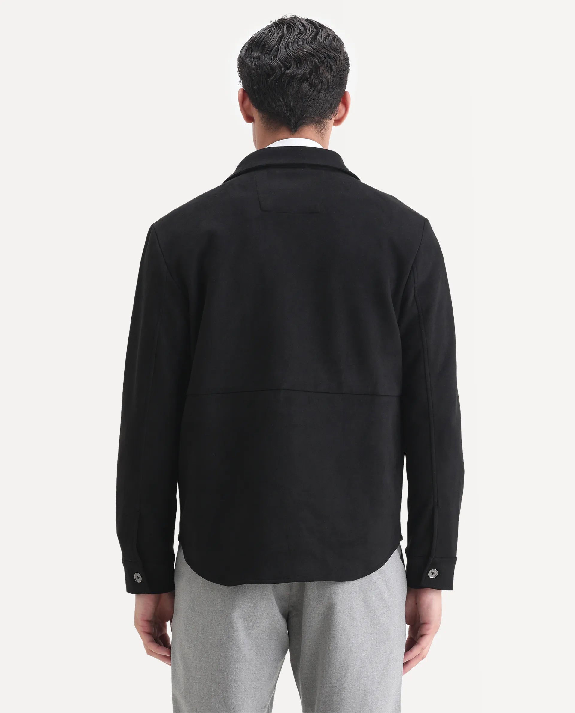 Rare Rabbit Men's Delk-2 Black Polyester Plain Regular Fit Full Sleeve Spread Collar Jacket