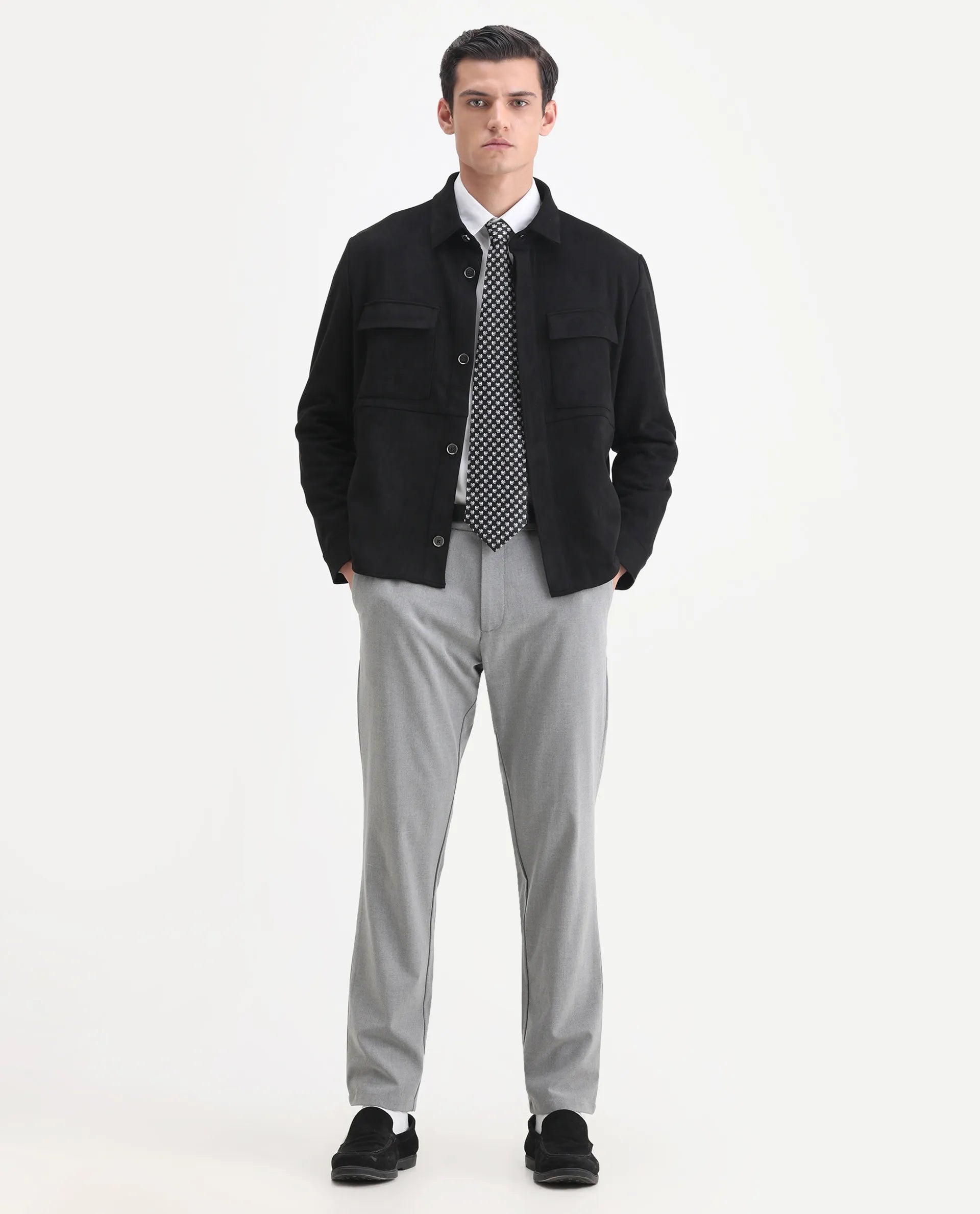 Rare Rabbit Men's Delk-2 Black Polyester Plain Regular Fit Full Sleeve Spread Collar Jacket