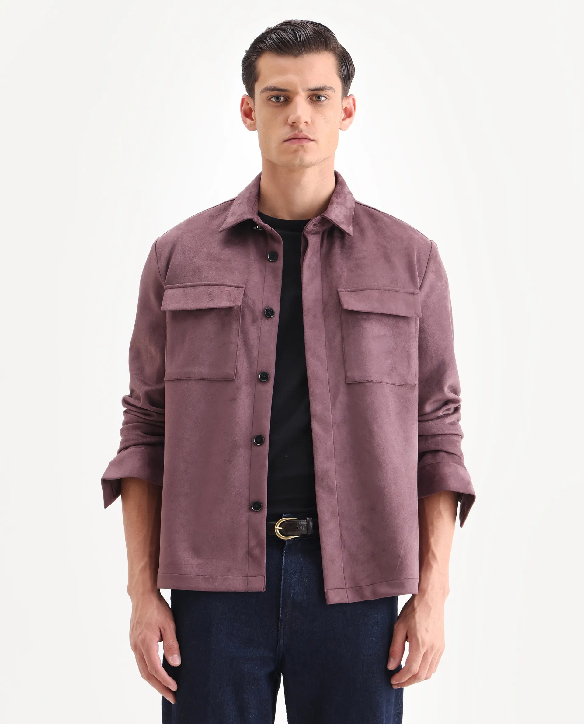 Rare Rabbit Men's Delk-25 Dusky Pink Polyester Blend Fabric Collared Neck Relaxed Plain Jacket