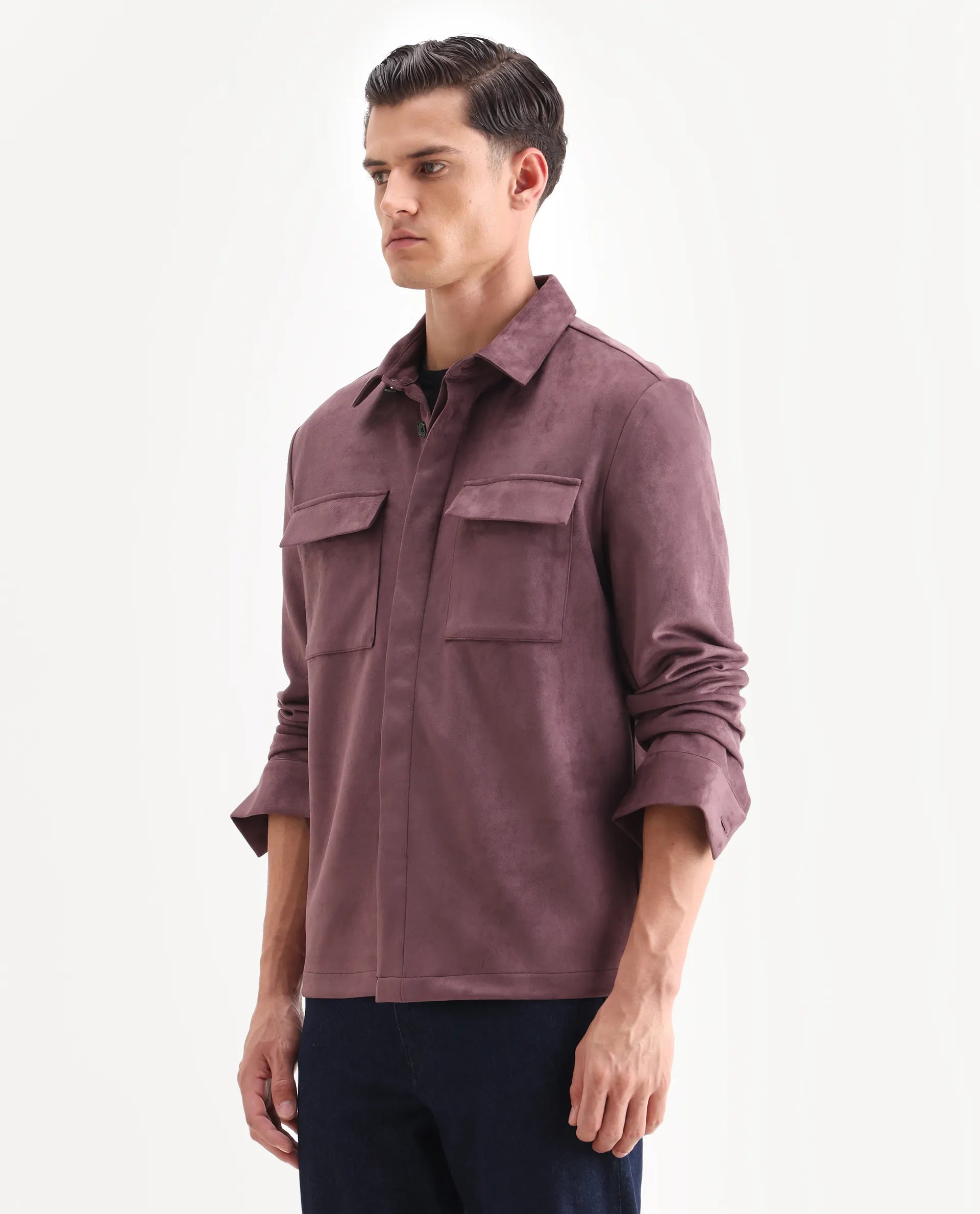 Rare Rabbit Men's Delk-25 Dusky Pink Polyester Blend Fabric Collared Neck Relaxed Plain Jacket