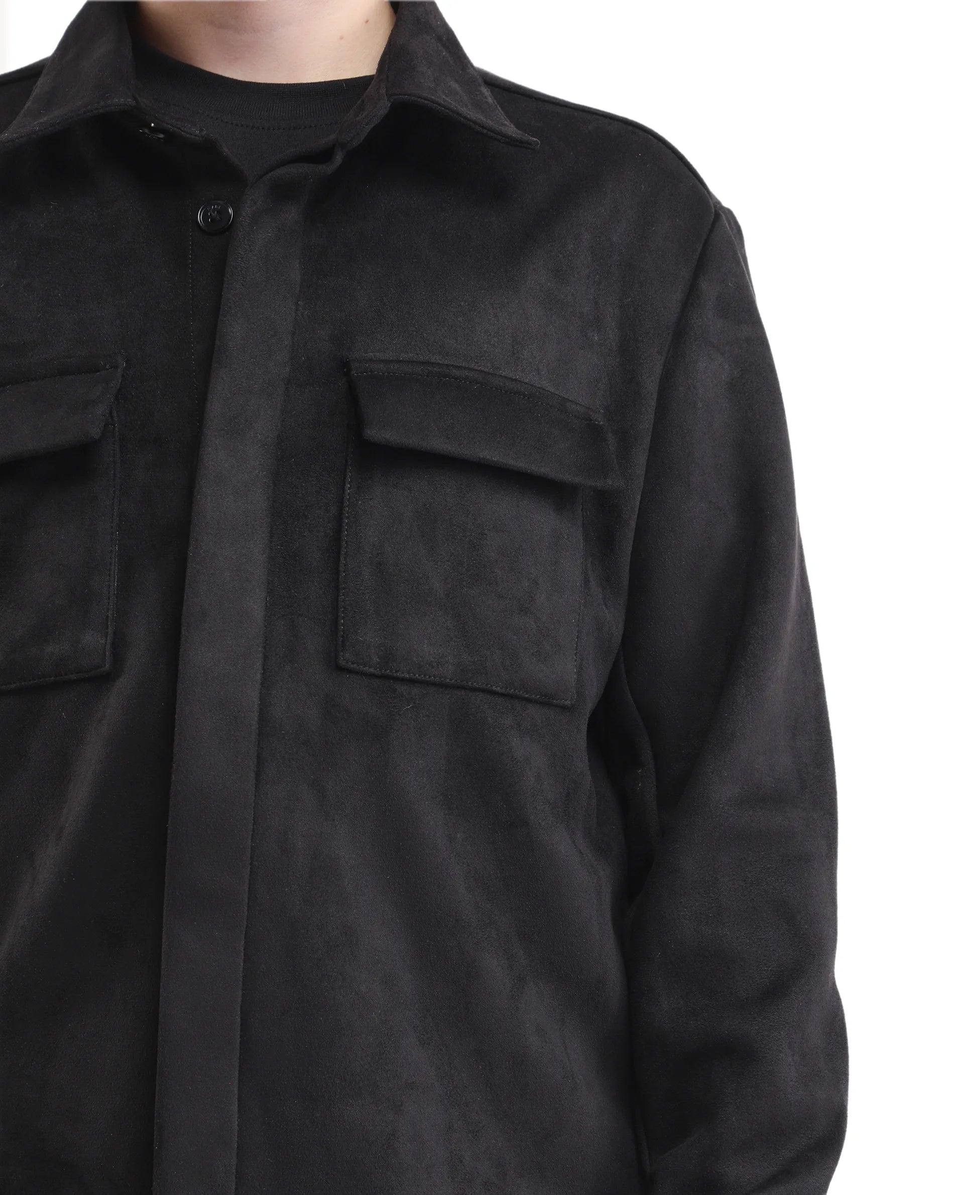 Rare Ones Kids Delo-K Black Polyester Blend Button Closure Spread Collar Plain Full Sleeves Regular Fit Shacket