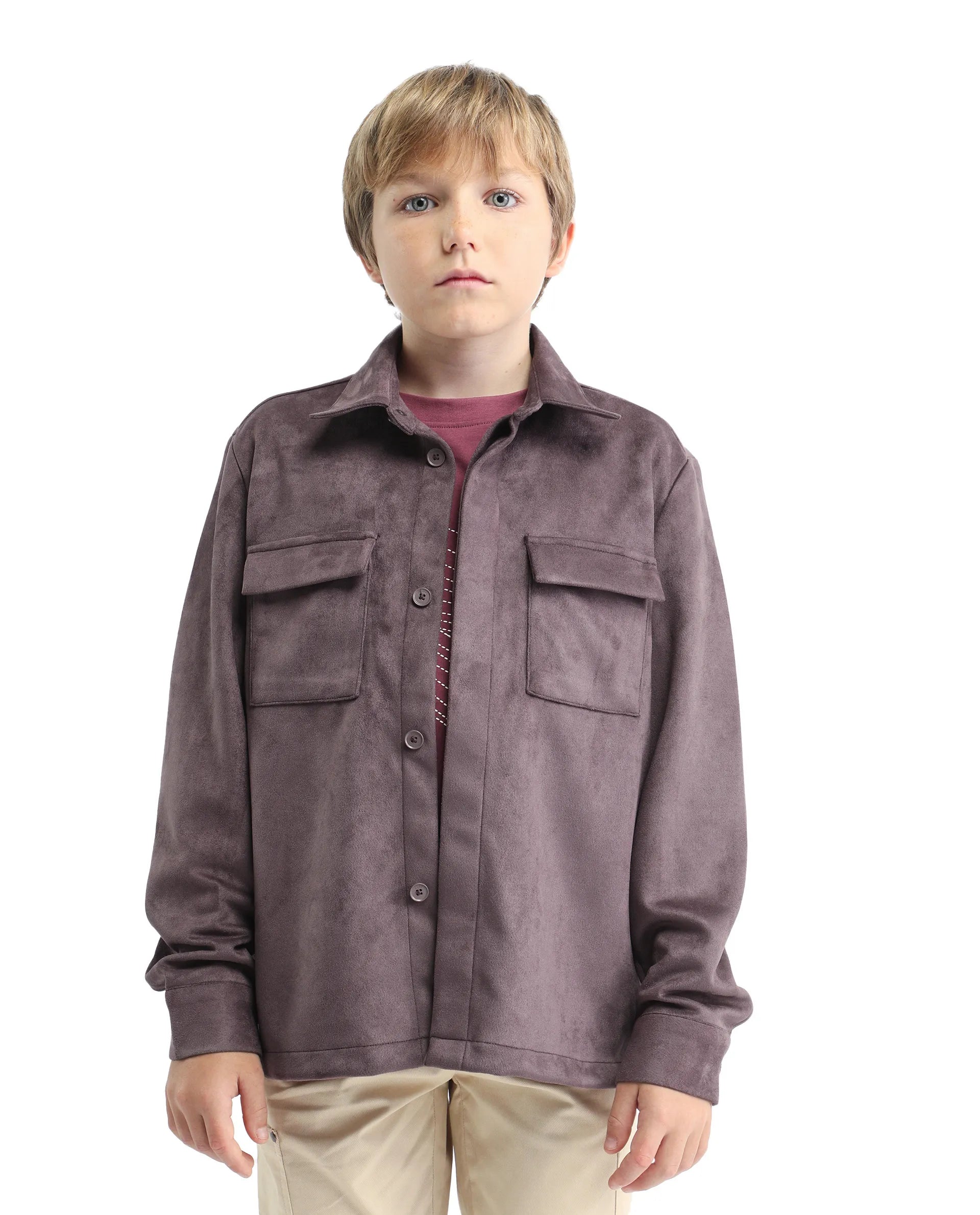 Rare Ones Kids Delo-K Dusky Pink Polyester Blend Button Closure Spread Collar Plain Full Sleeves Regular Fit Shacket
