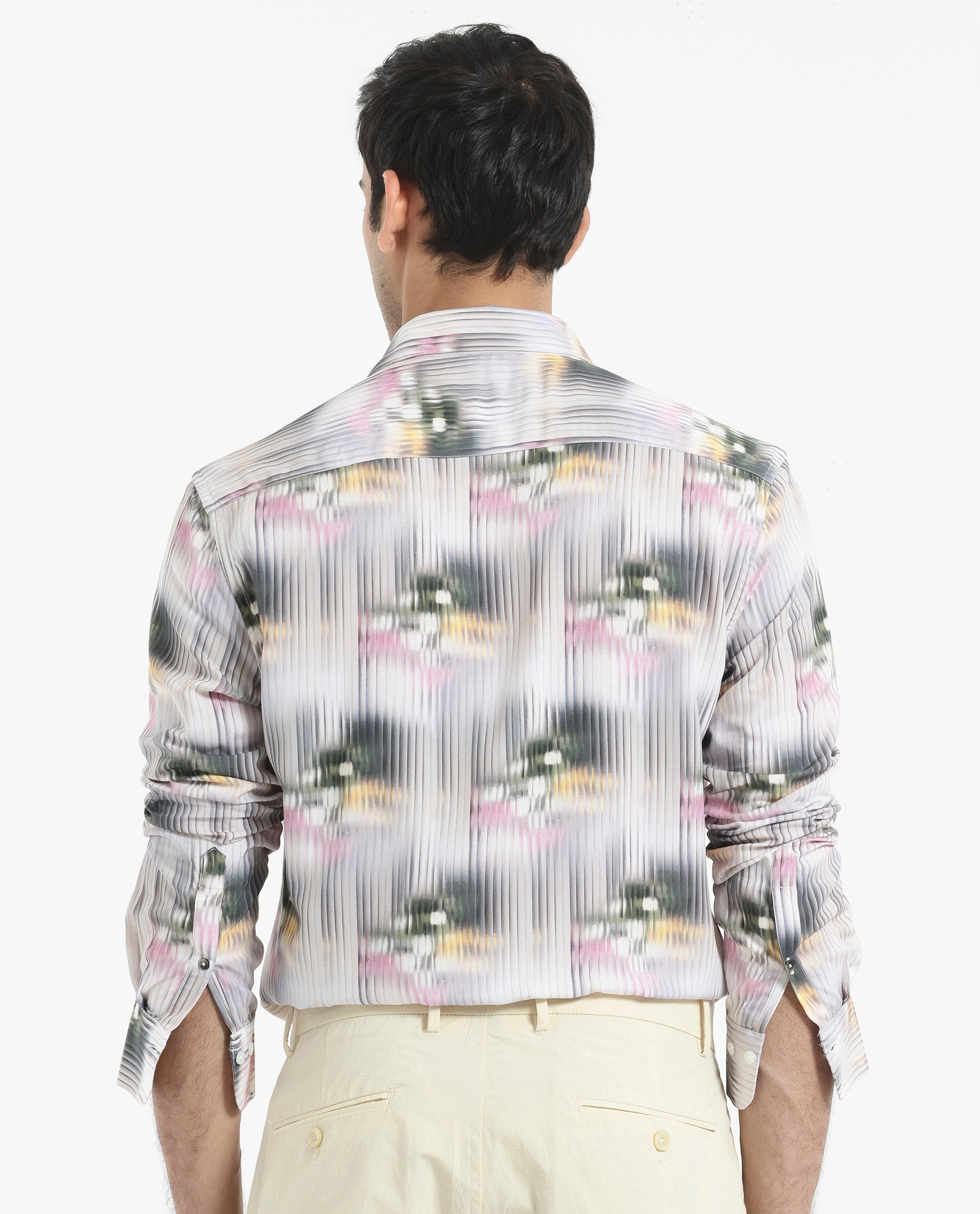 Rare Rabbit Men's Delune Dark Grey Viscose Fabric Regular Collar Abstract Print Self Stripe Shirt
