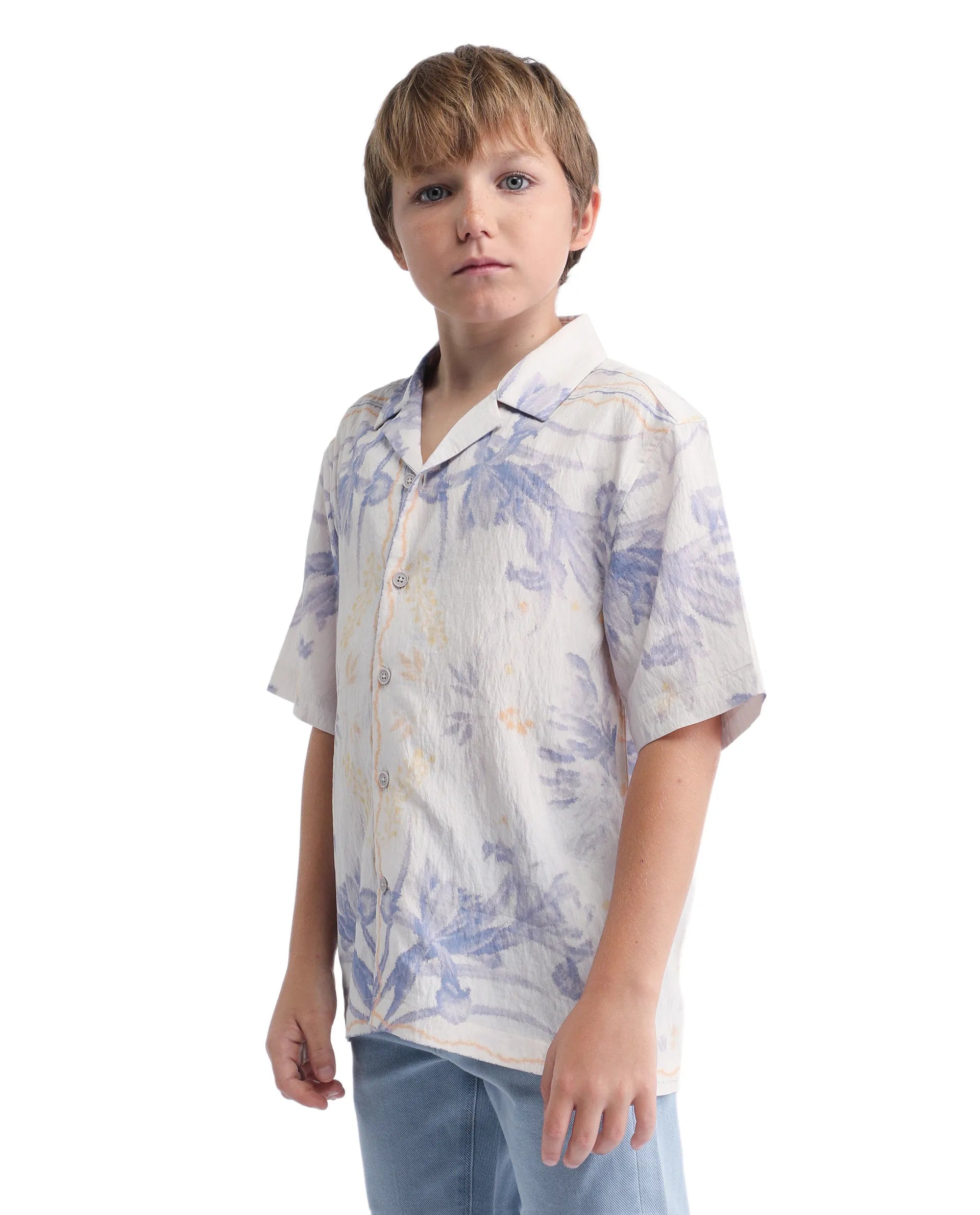 Rare Ones Kids Demp White Viscose Blend Printed Button Closure Regular Fit Shirt