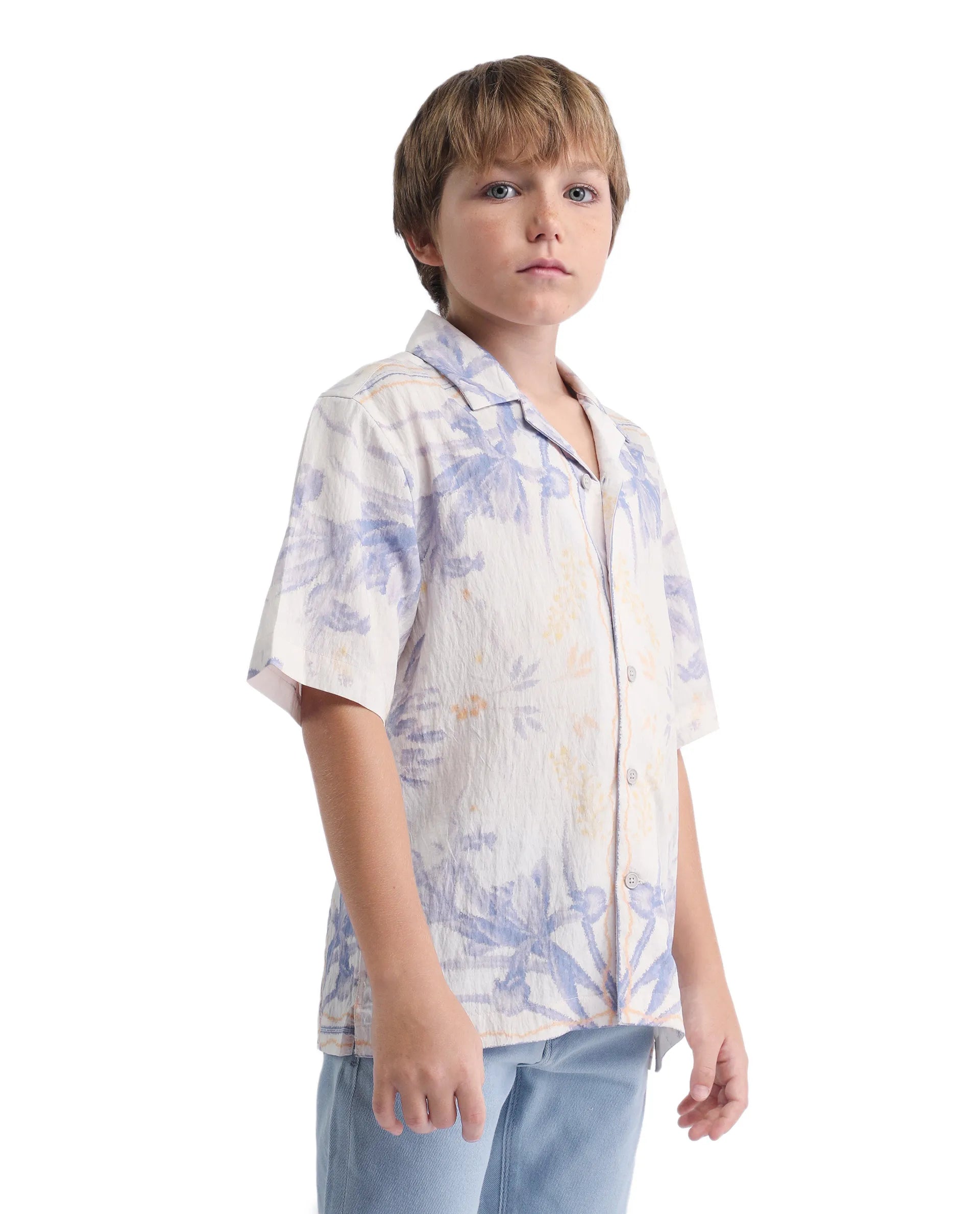 Rare Ones Kids Demp White Viscose Blend Printed Button Closure Regular Fit Shirt