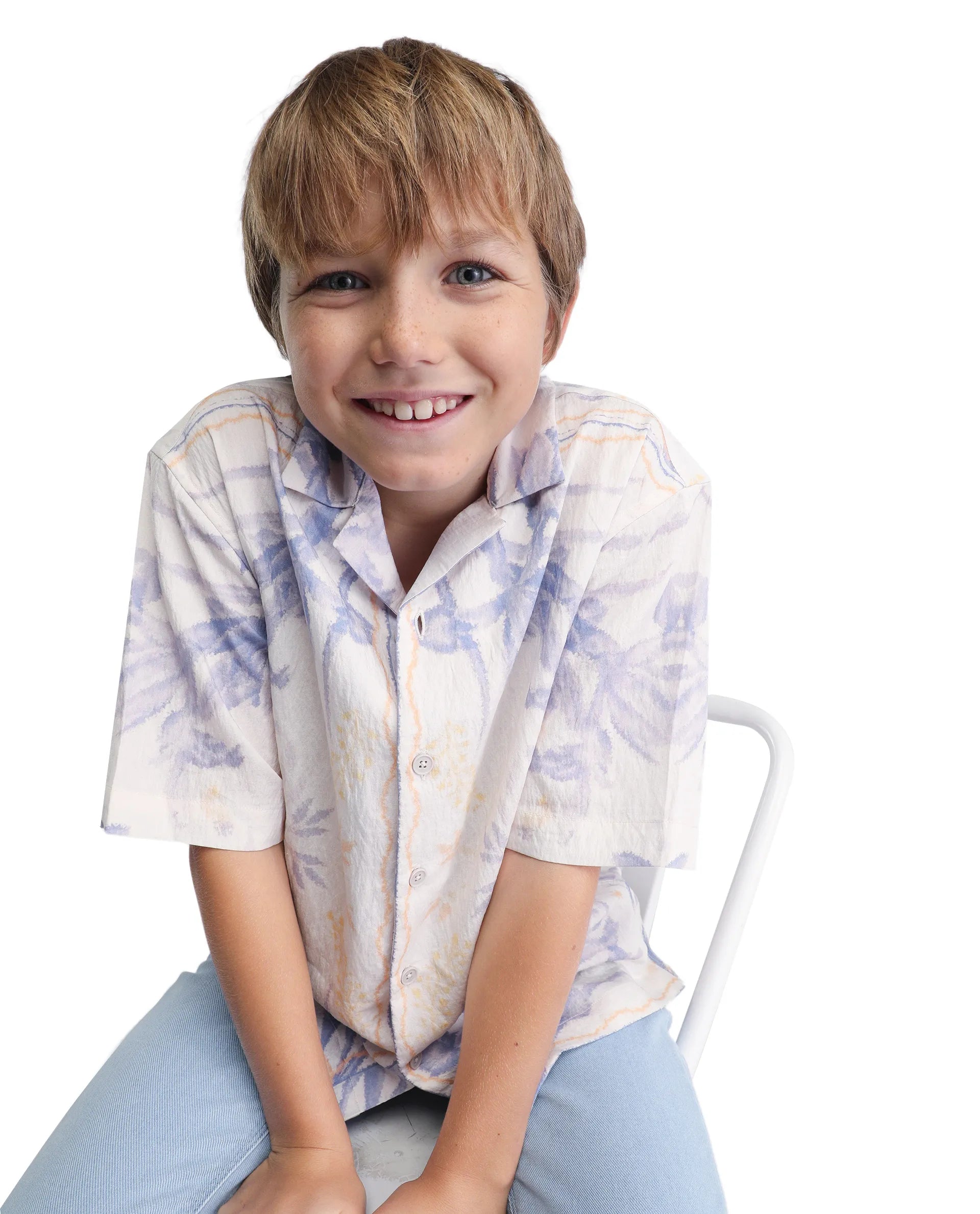 Rare Ones Kids Demp White Viscose Blend Printed Button Closure Regular Fit Shirt