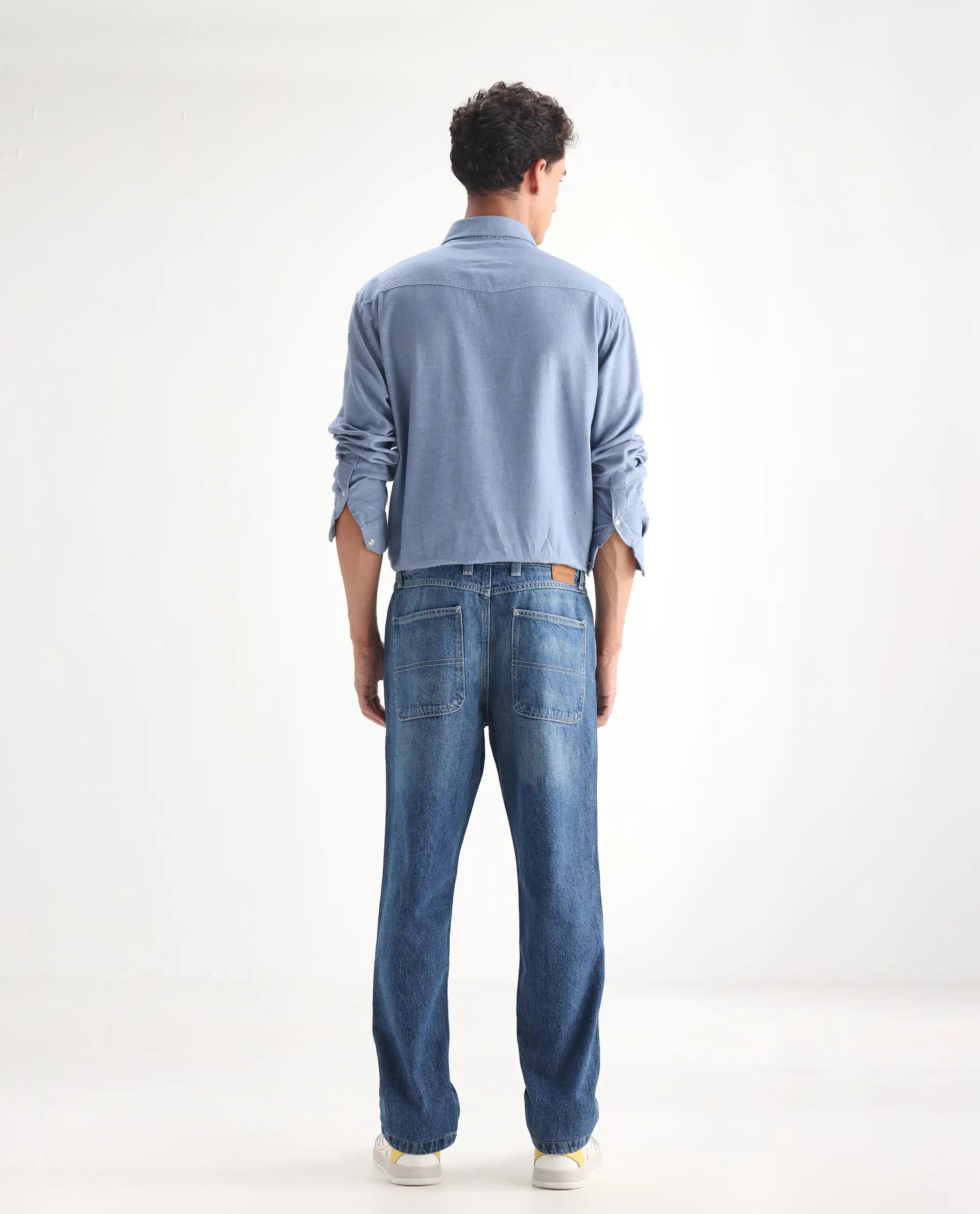 Rare Rabbit Men's Denis Blue Cotton Plain Morris Regular Fit Jeans