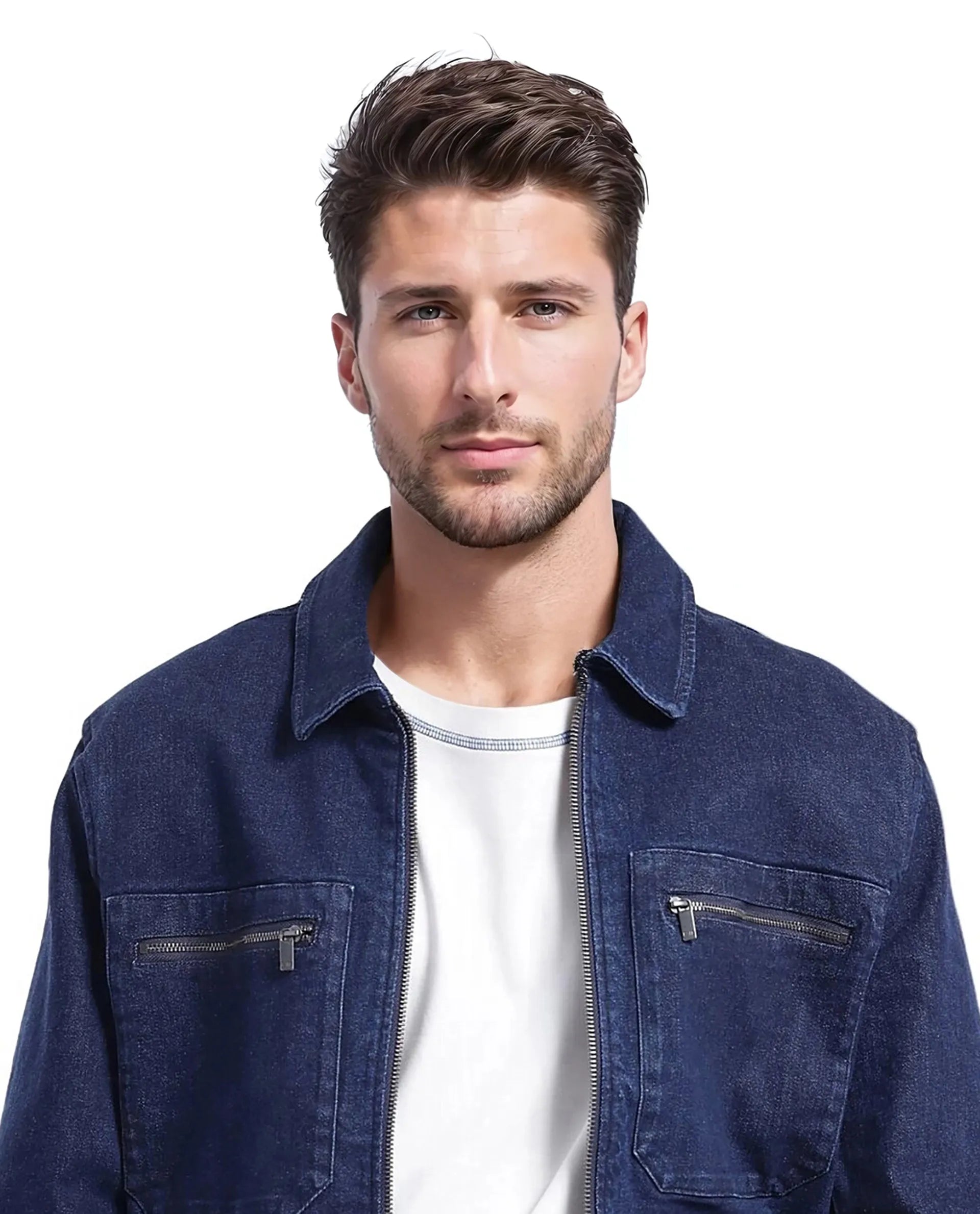Rare Rabbit Men Denner Dark Blue Cotton Polyester Fabric Full Sleeve Collared Zipper Closure Denim Plain Jacket