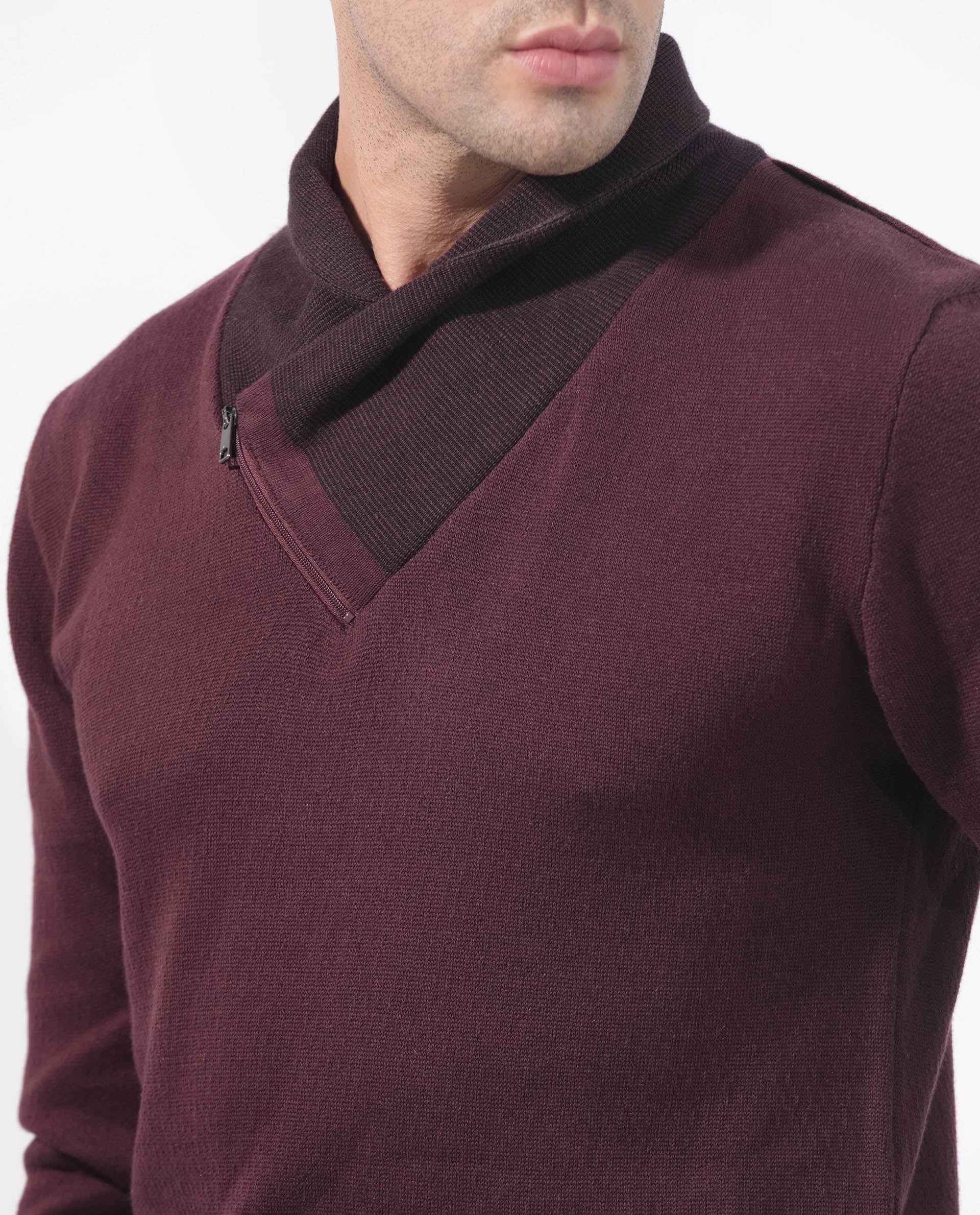 Rare Rabbit Mens Denver Brown Sweater Full Sleeve Collared Neck Solid