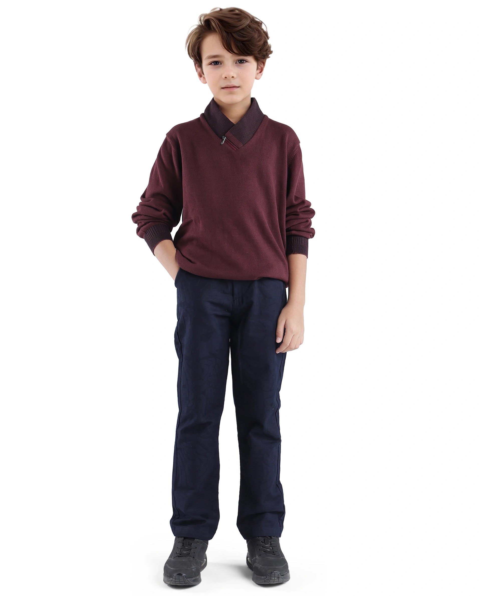 Rare Ones Kids Denv Maroon Full Sleeve Casual Zipper Regular Sweater