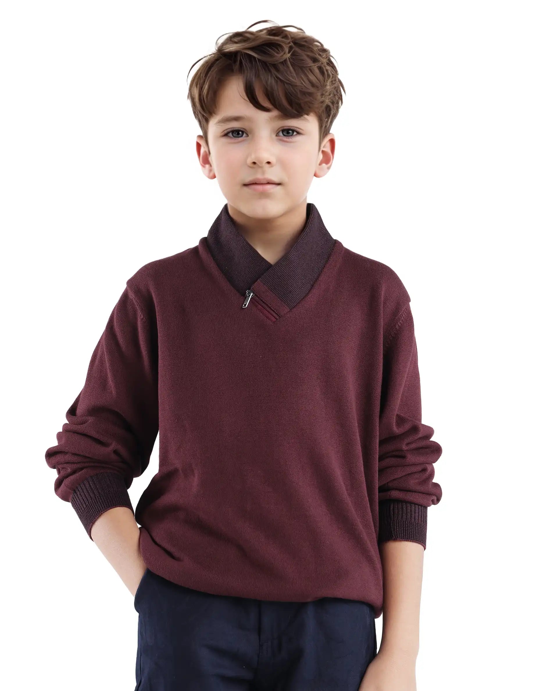 Rare Ones Kids Denv Maroon Full Sleeve Casual Zipper Regular Sweater