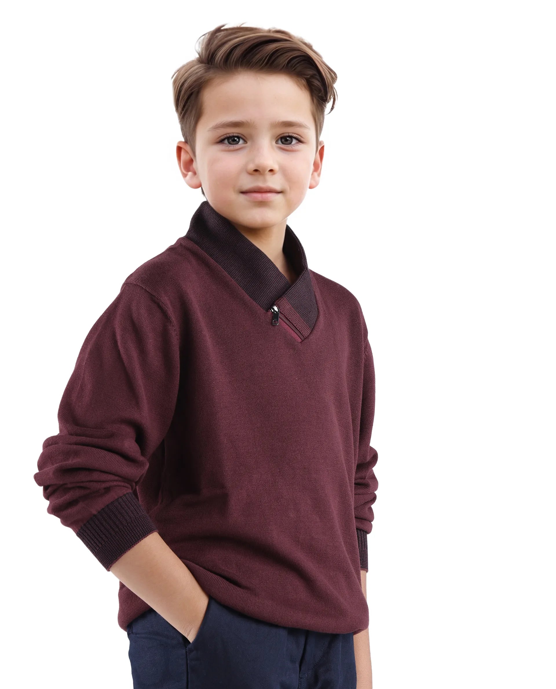 Rare Ones Kids Denv Maroon Full Sleeve Casual Zipper Regular Sweater