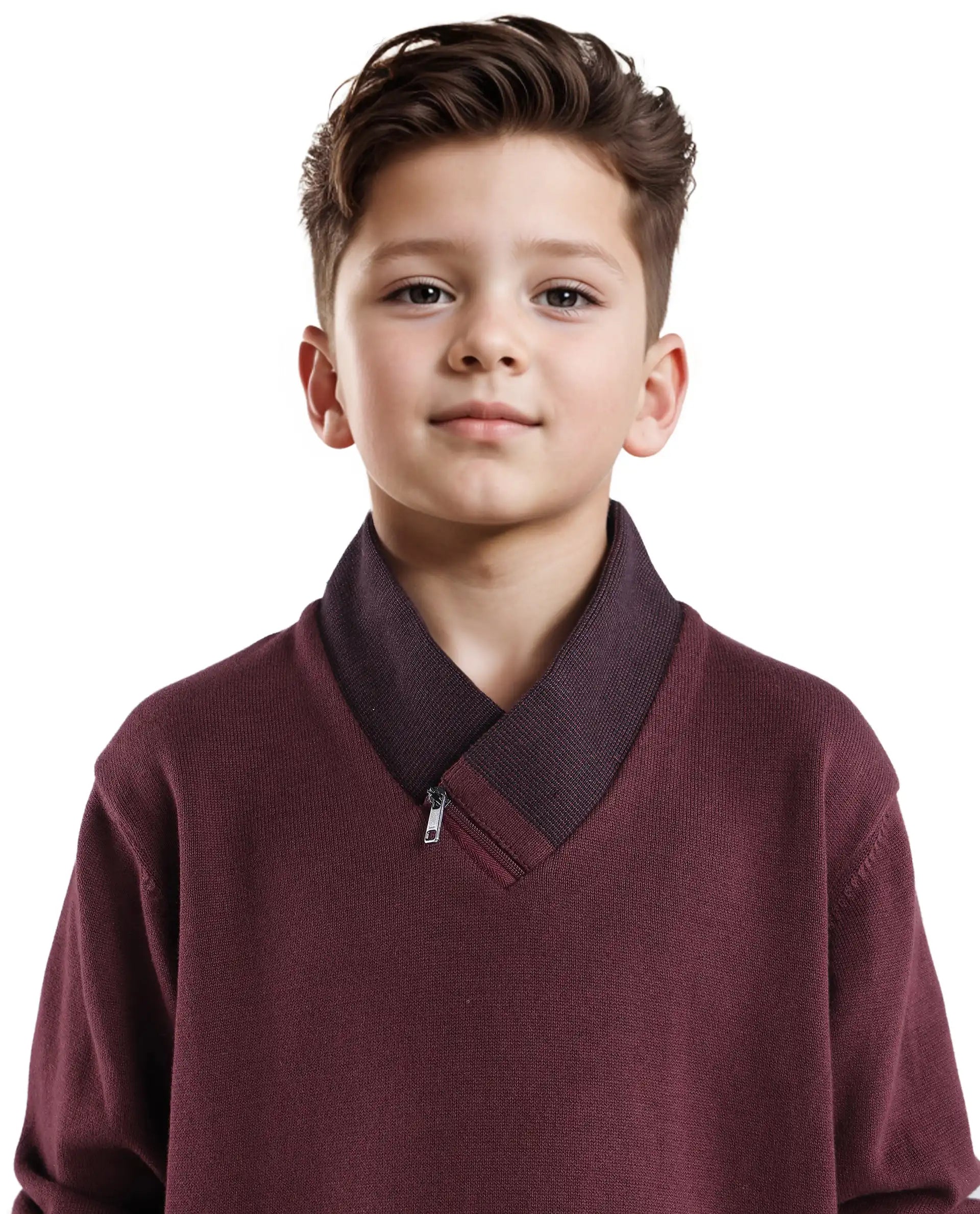 Rare Ones Kids Denv Maroon Full Sleeve Casual Zipper Regular Sweater