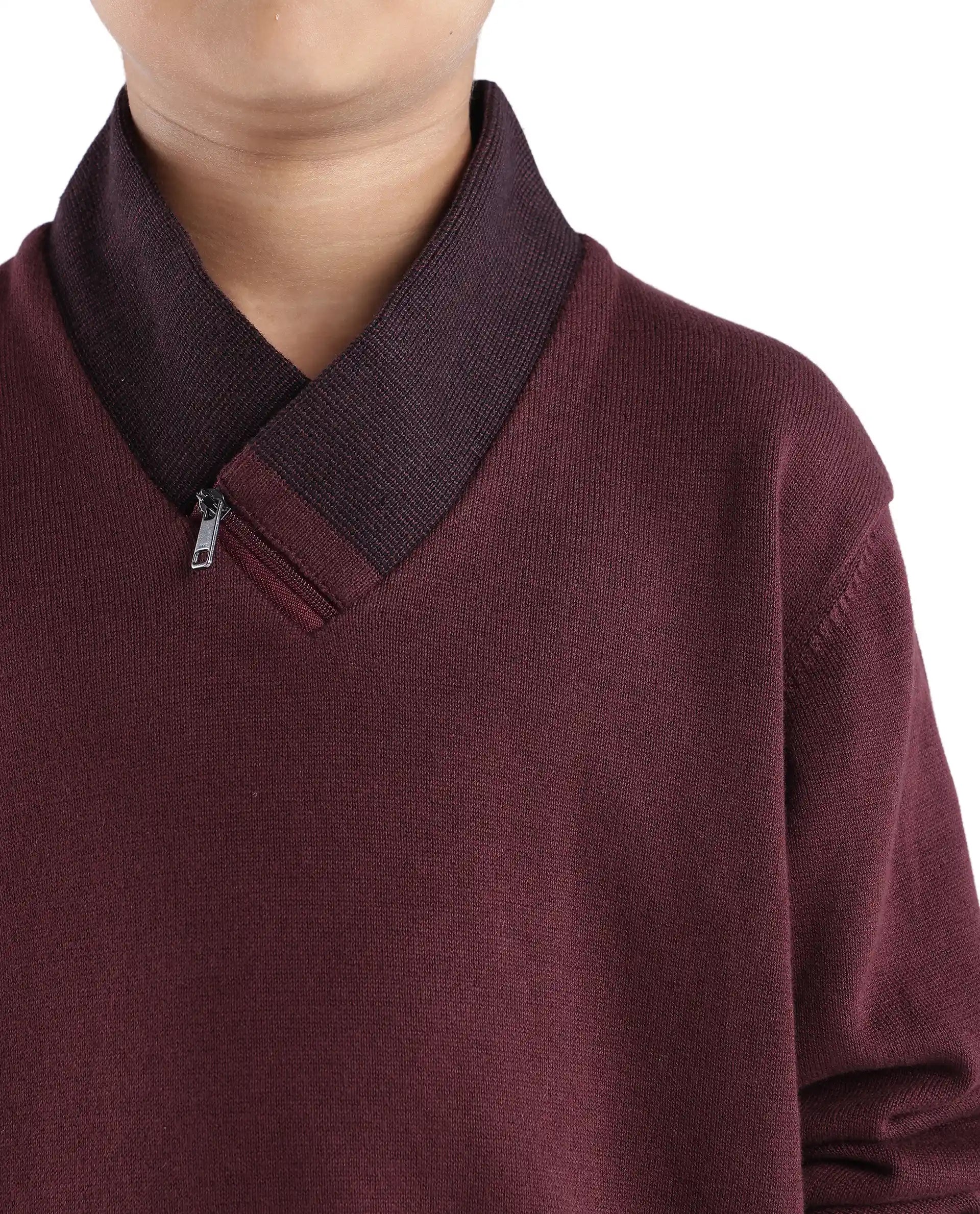 Rare Ones Kids Denv Maroon Full Sleeve Casual Zipper Regular Sweater