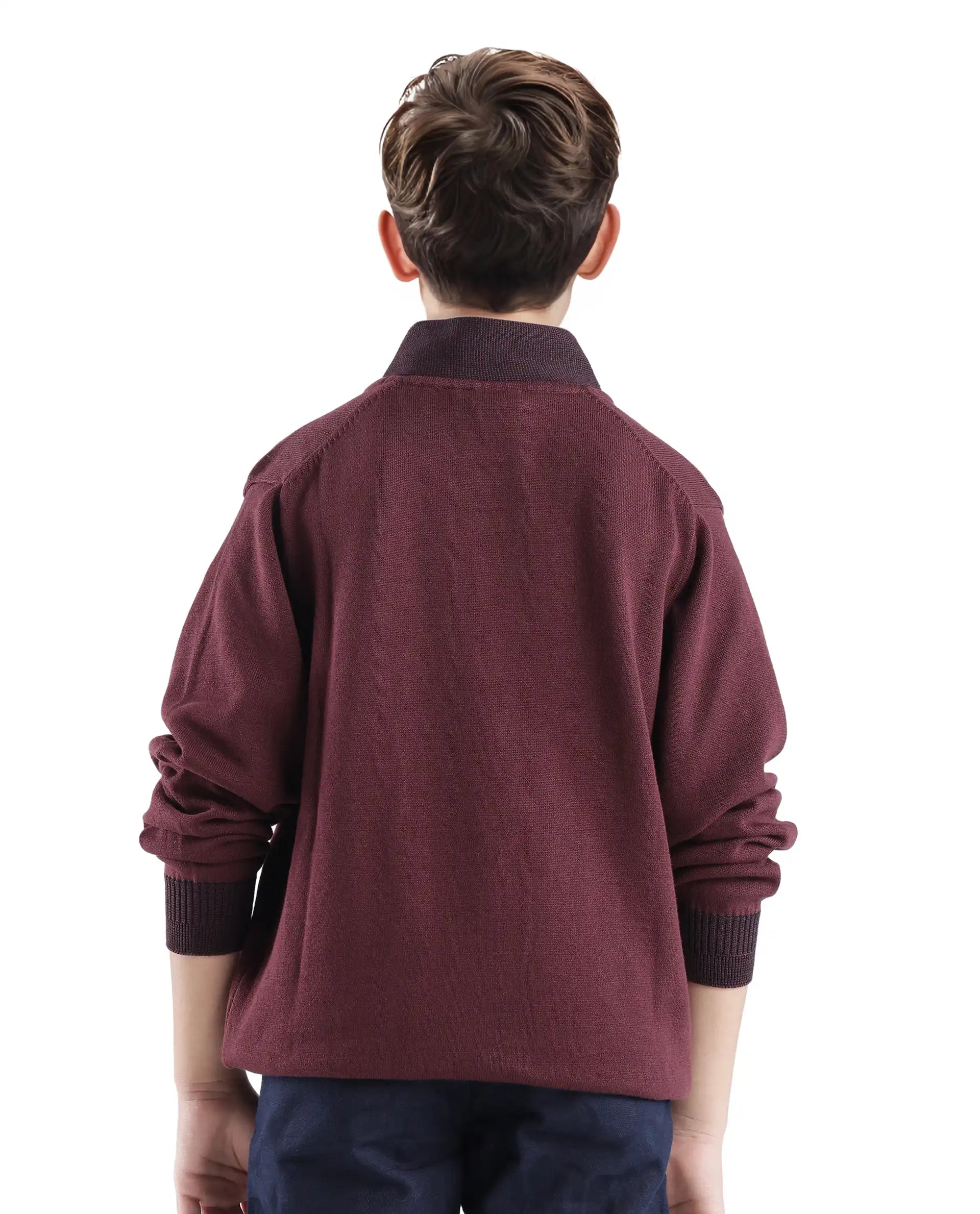 Rare Ones Kids Denv Maroon Full Sleeve Casual Zipper Regular Sweater