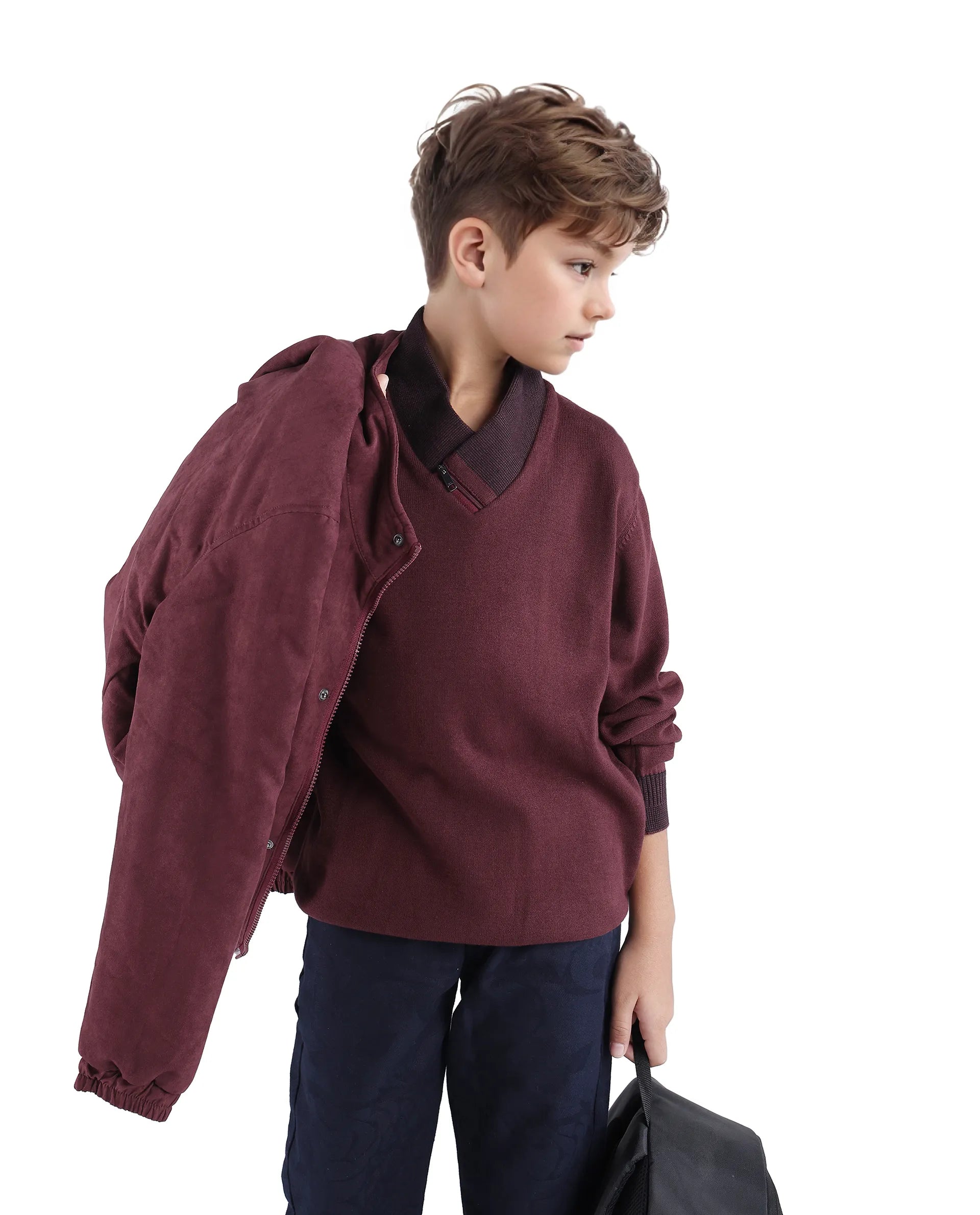 Rare Ones Kids Denv Maroon Full Sleeve Casual Zipper Regular Sweater