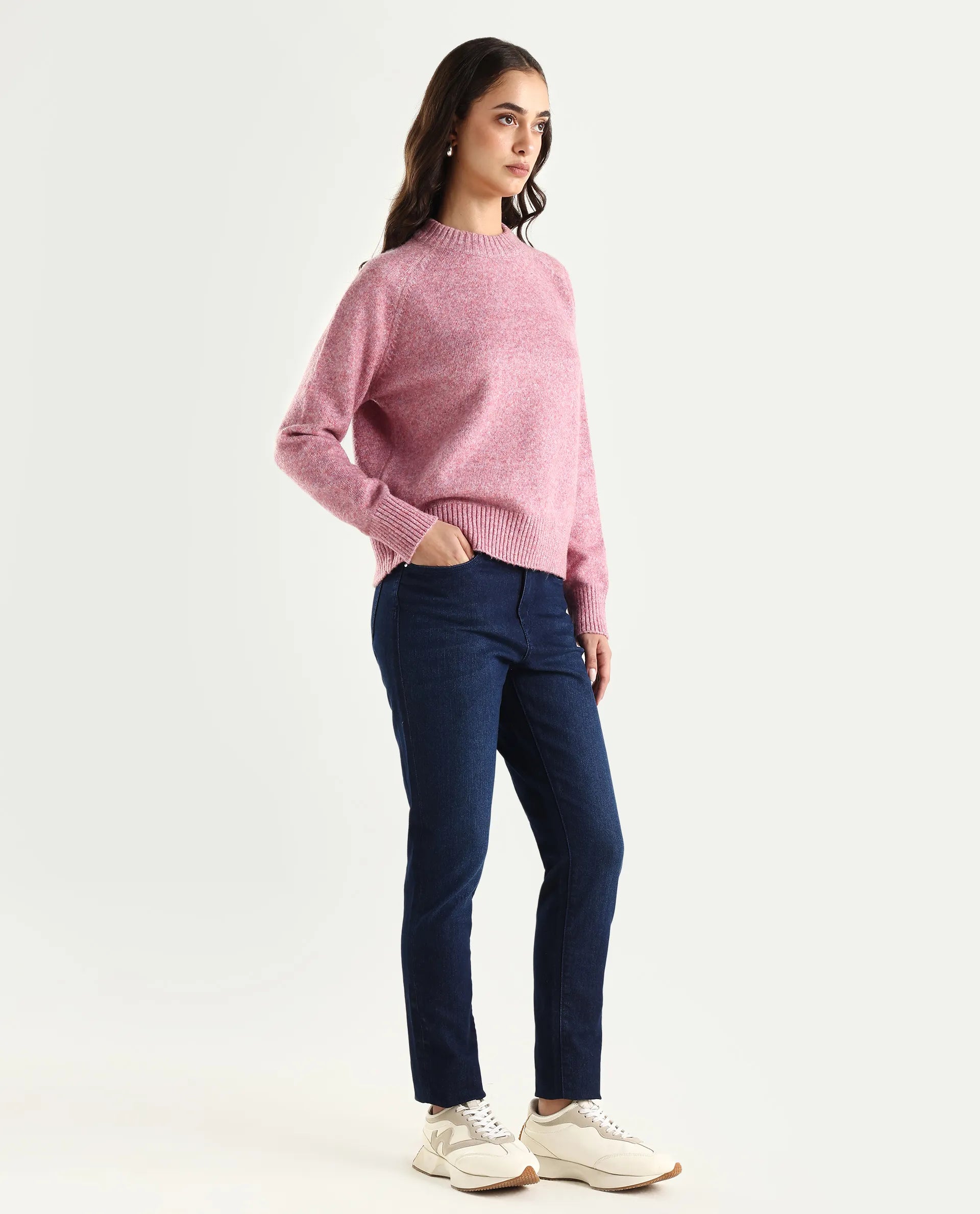 Rareism Women's Denvo Blue Cotton Blend Skinny Plain Jeans