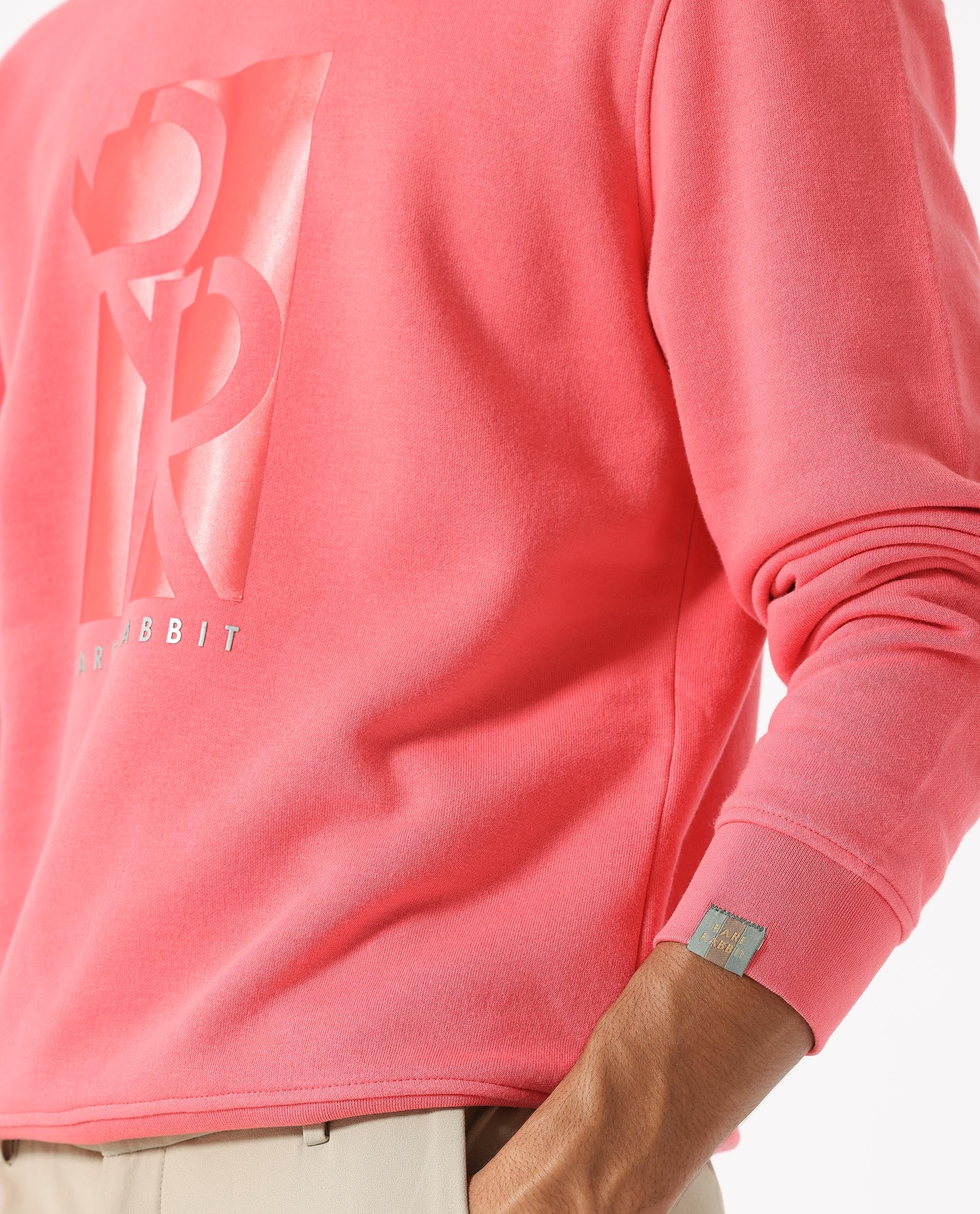 Rare Rabbit Men's Depth Red Cotton Polyester Fabric Full Sleeves Graphic Print Knitted Sweatshirt