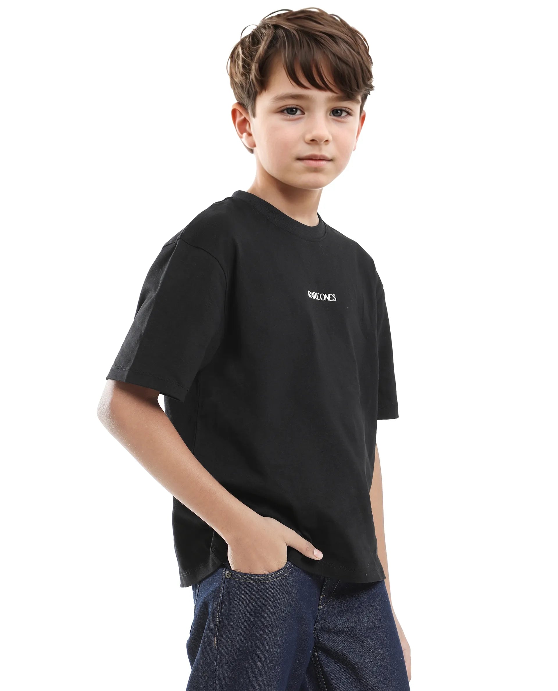 Rare Ones Kids Derion-K Black Cotton Solid Slip-On Oversized Fit T-Shirt