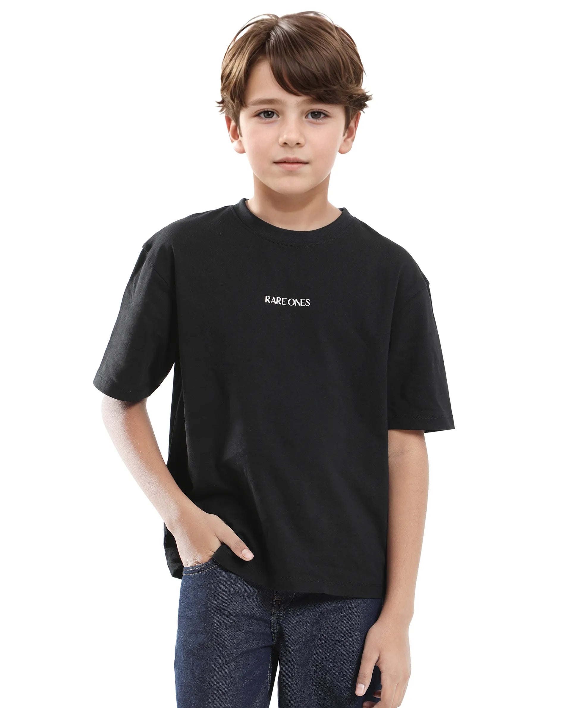 Rare Ones Kids Derion-K Black Cotton Solid Slip-On Oversized Fit T-Shirt