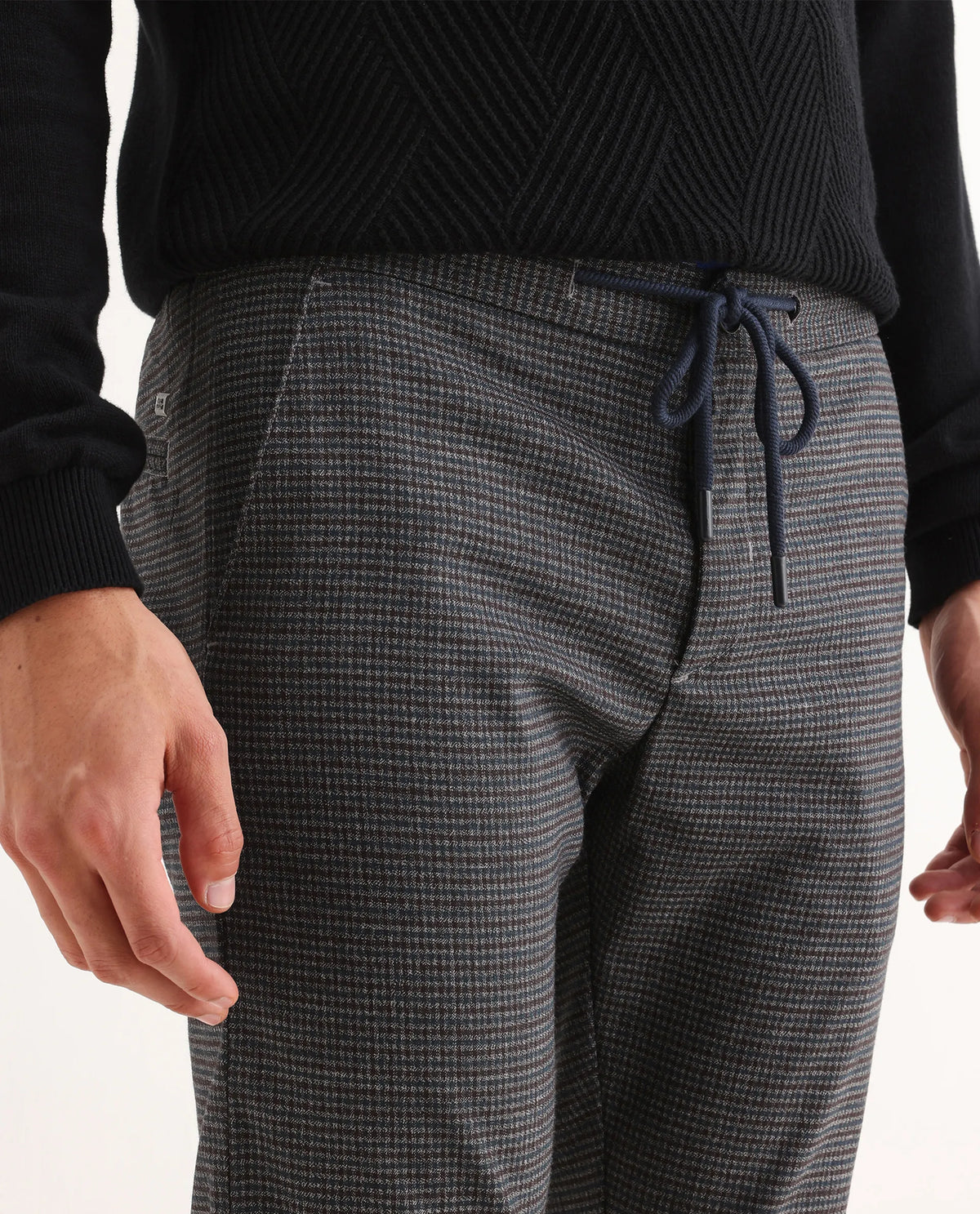 Rare Rabbit Men's Deros Dark Grey Cotton Checked Print Regular Fit Trouser