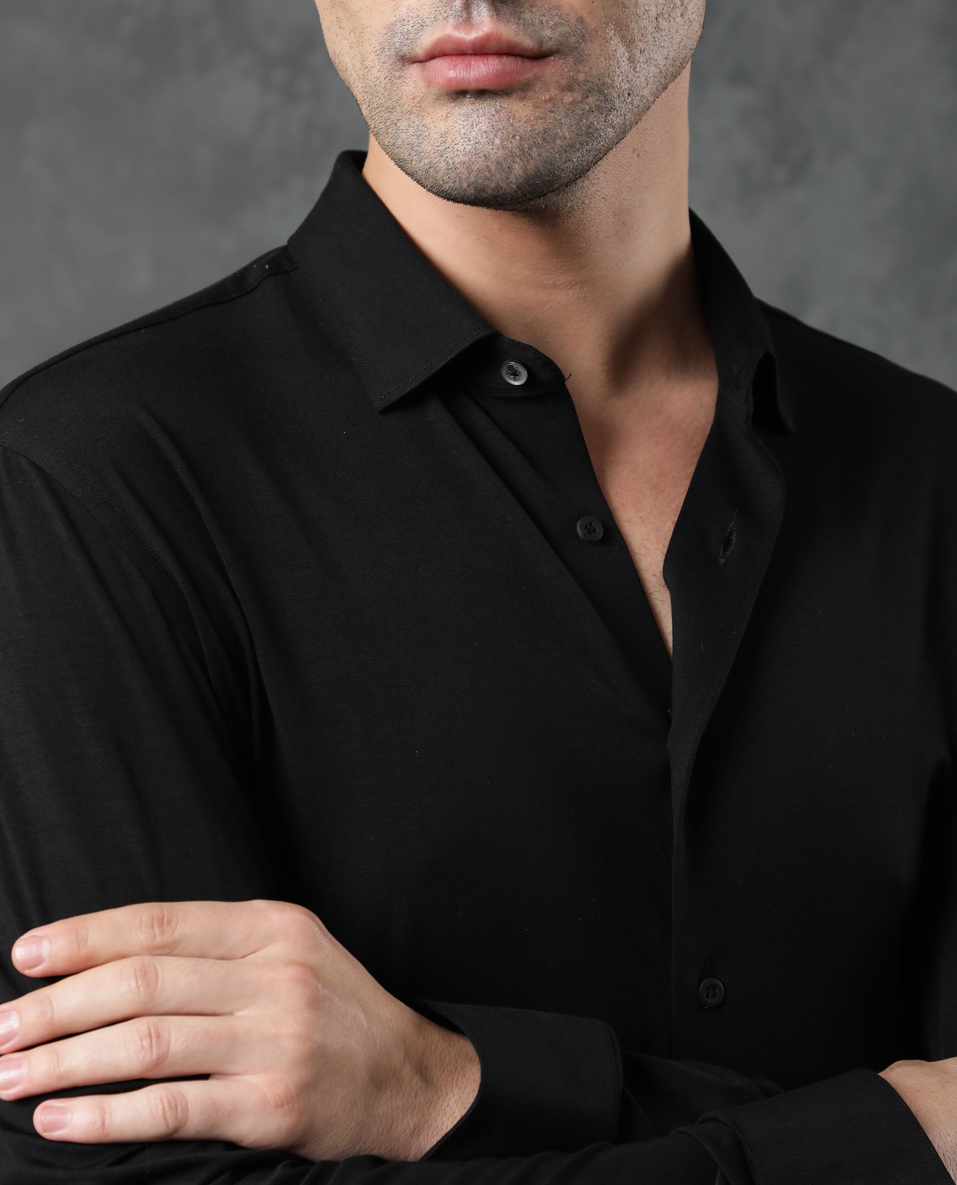 Rare Rabbit Men's Zaco Black Cotton Fabric Full Sleeves Regular Fit Solid Shirt