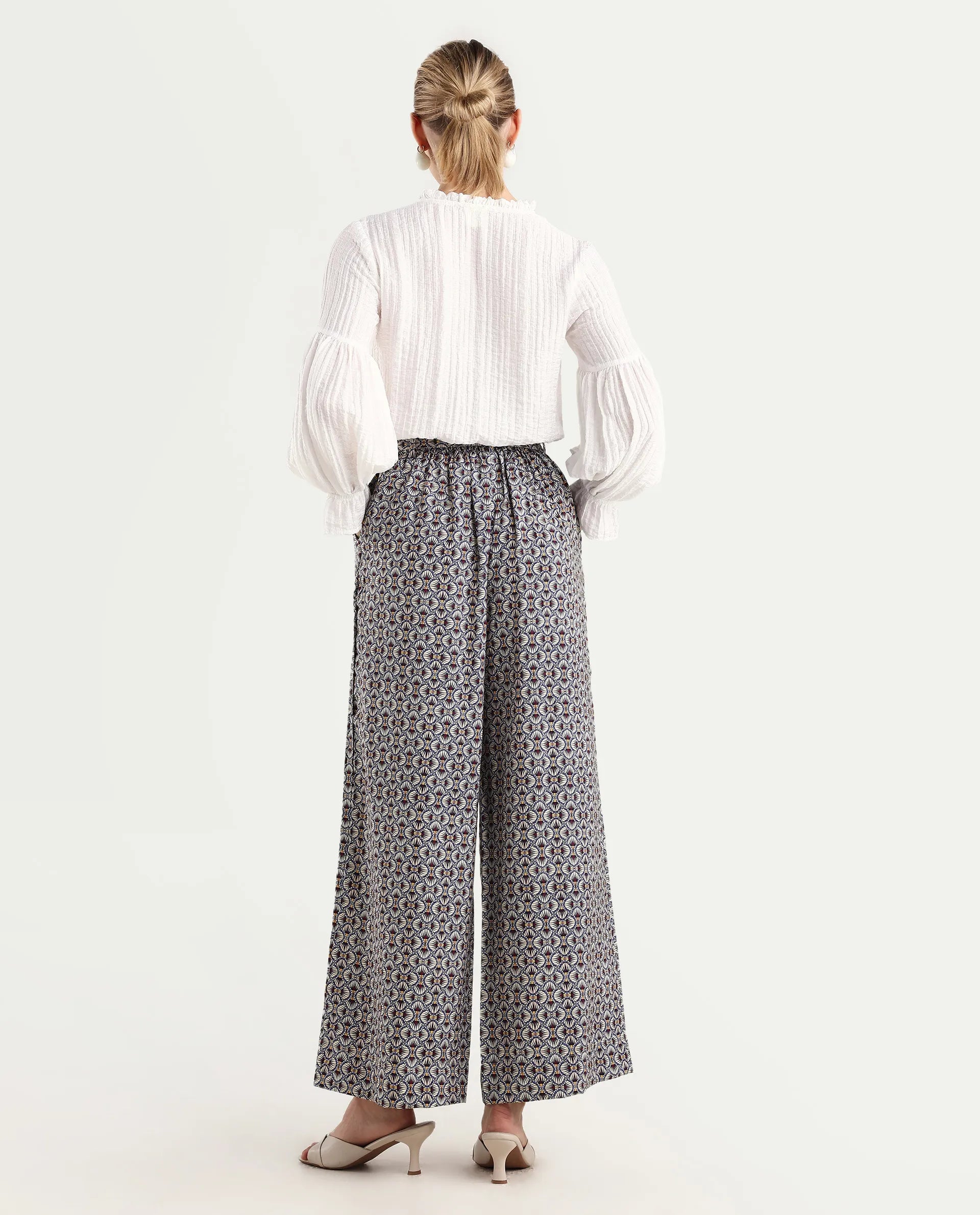 Rareism Women's Detofo Light Multi Nylon Geometric Print Ankle Length Straight Fit Trouser