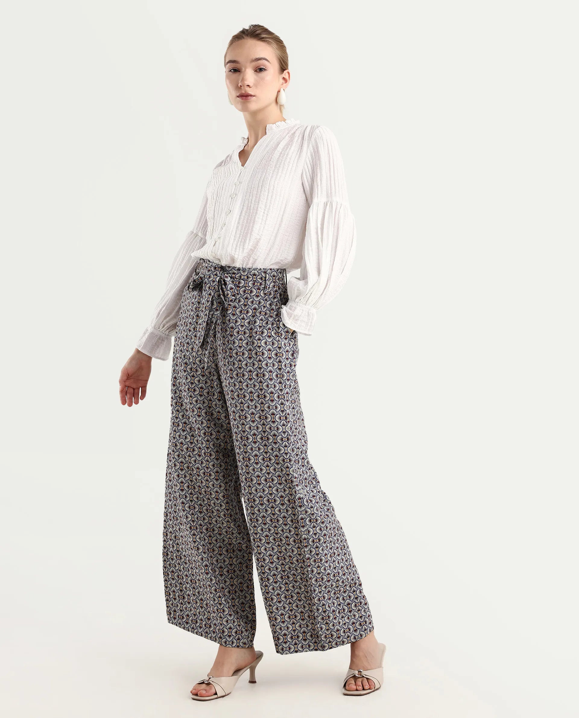 Rareism Women's Detofo Light Multi Nylon Geometric Print Ankle Length Straight Fit Trouser