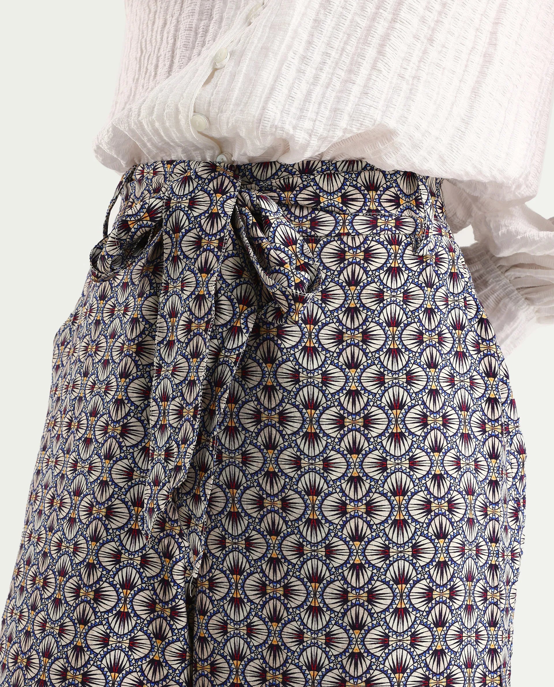 Rareism Women's Detofo Light Multi Nylon Geometric Print Ankle Length Straight Fit Trouser