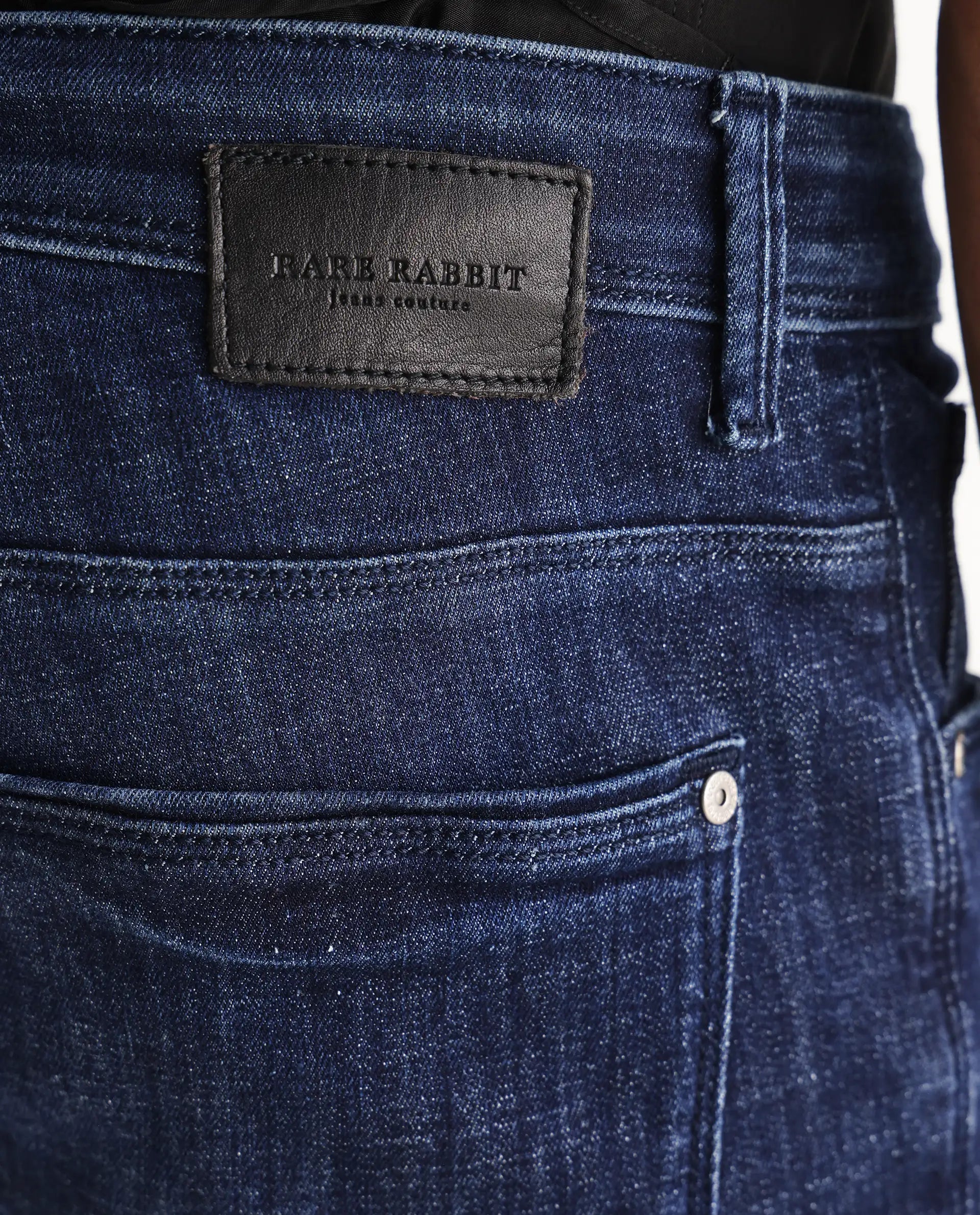 Rare Rabbit Men's Devin Blue Cotton Blend Plain Hawk Slim Fit Jeans