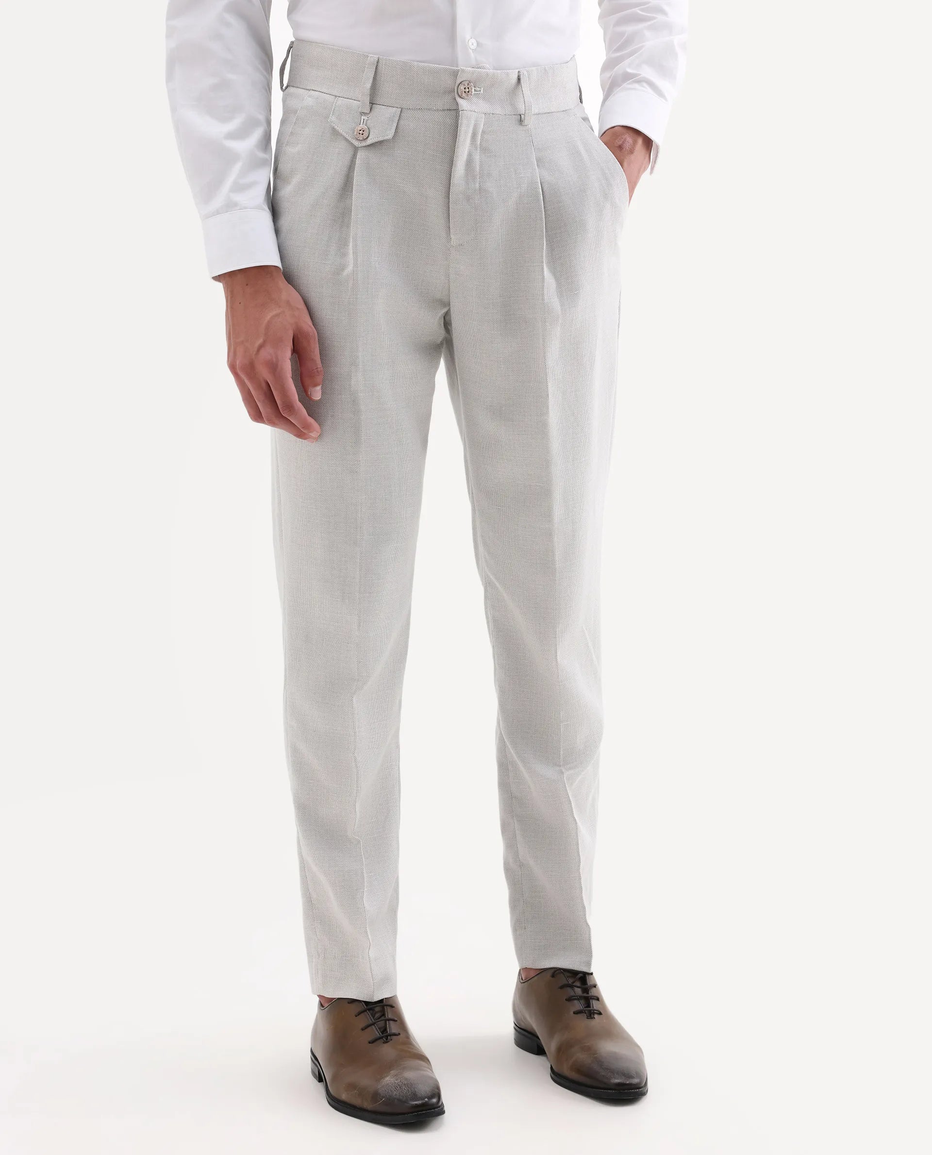 Rare Rabbit Men's Dex Beige Cotton Plain Regular Fit Trouser