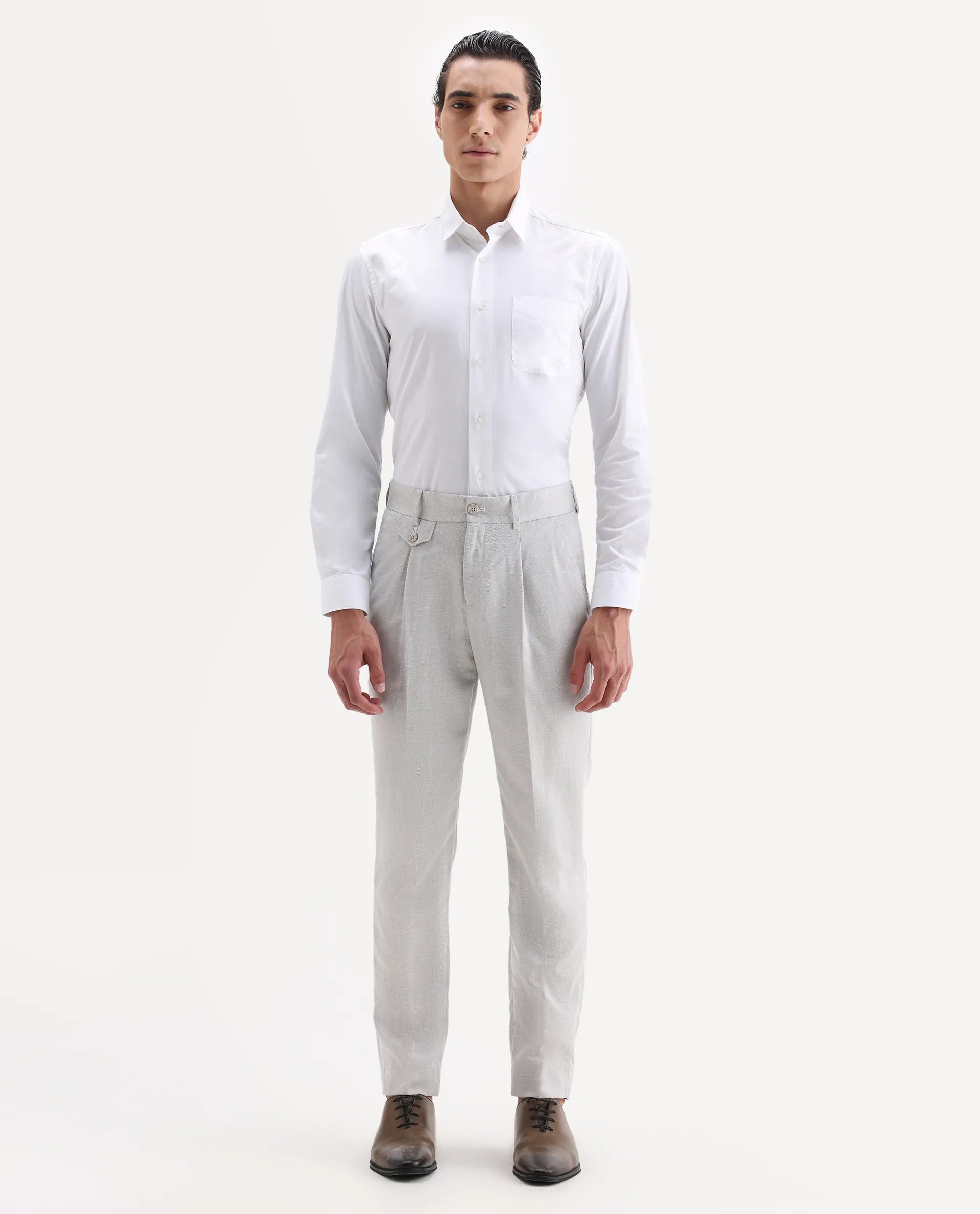 Rare Rabbit Men's Dex Beige Cotton Plain Regular Fit Trouser