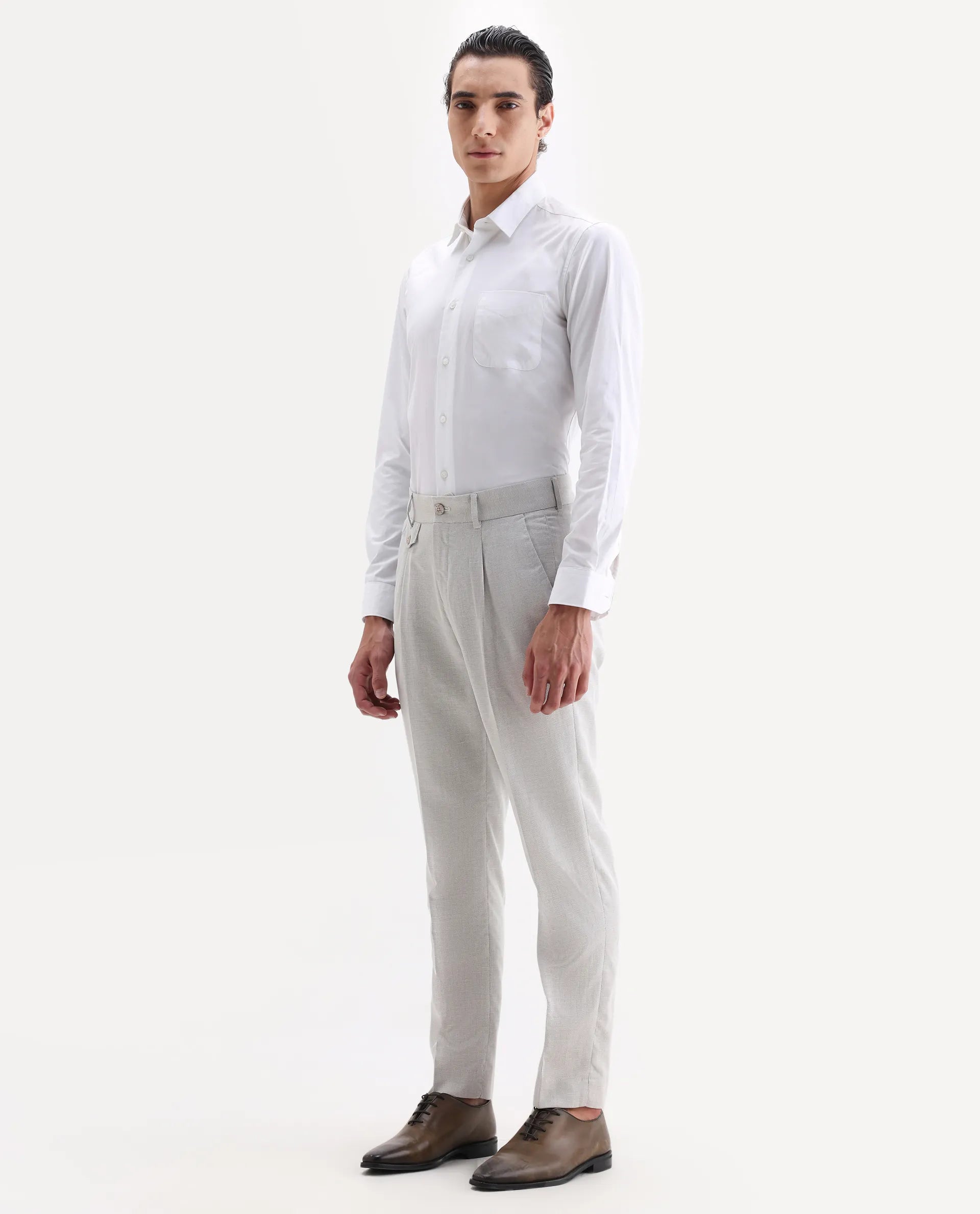 Rare Rabbit Men's Dex Beige Cotton Plain Regular Fit Trouser