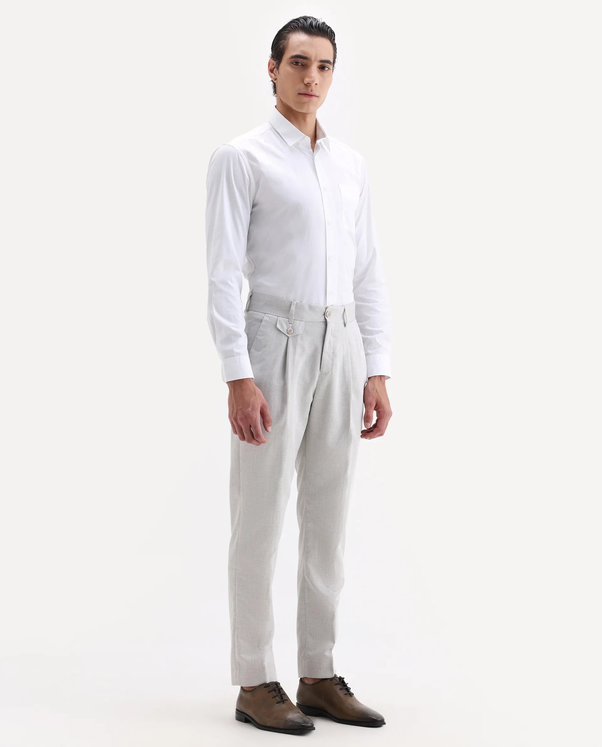 Rare Rabbit Men's Dex Beige Cotton Plain Regular Fit Trouser