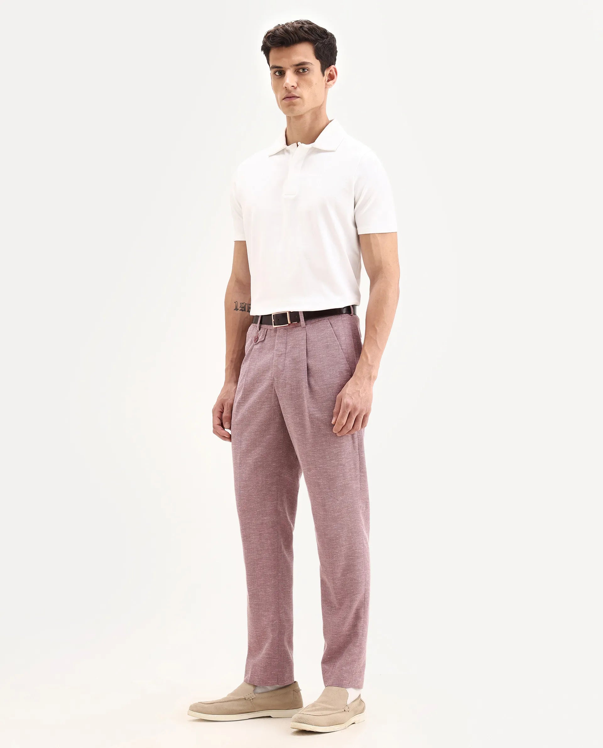 Rare Rabbit Men's Dex Maroon Cotton Plain Regular Fit Trouser