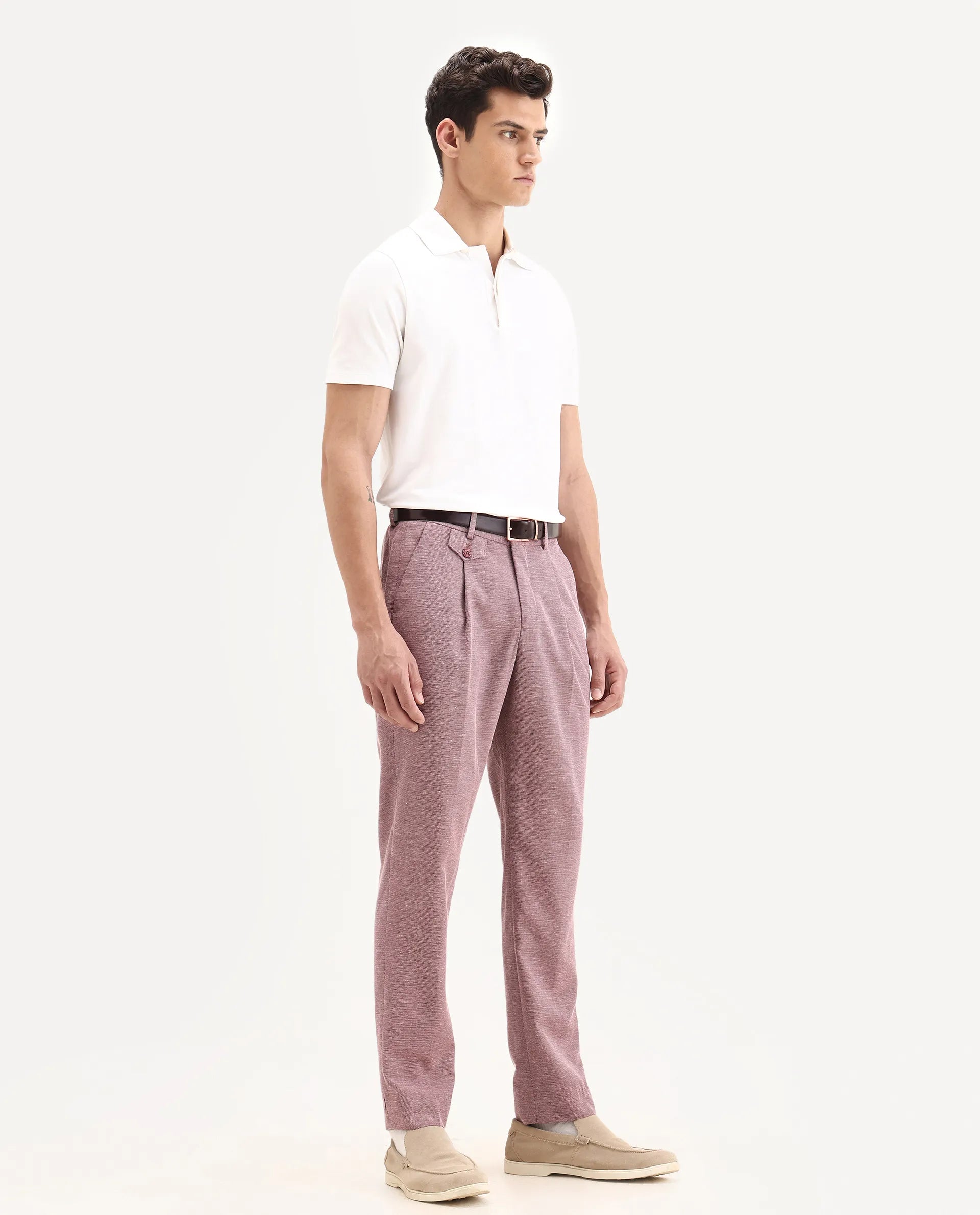 Rare Rabbit Men's Dex Maroon Cotton Plain Regular Fit Trouser