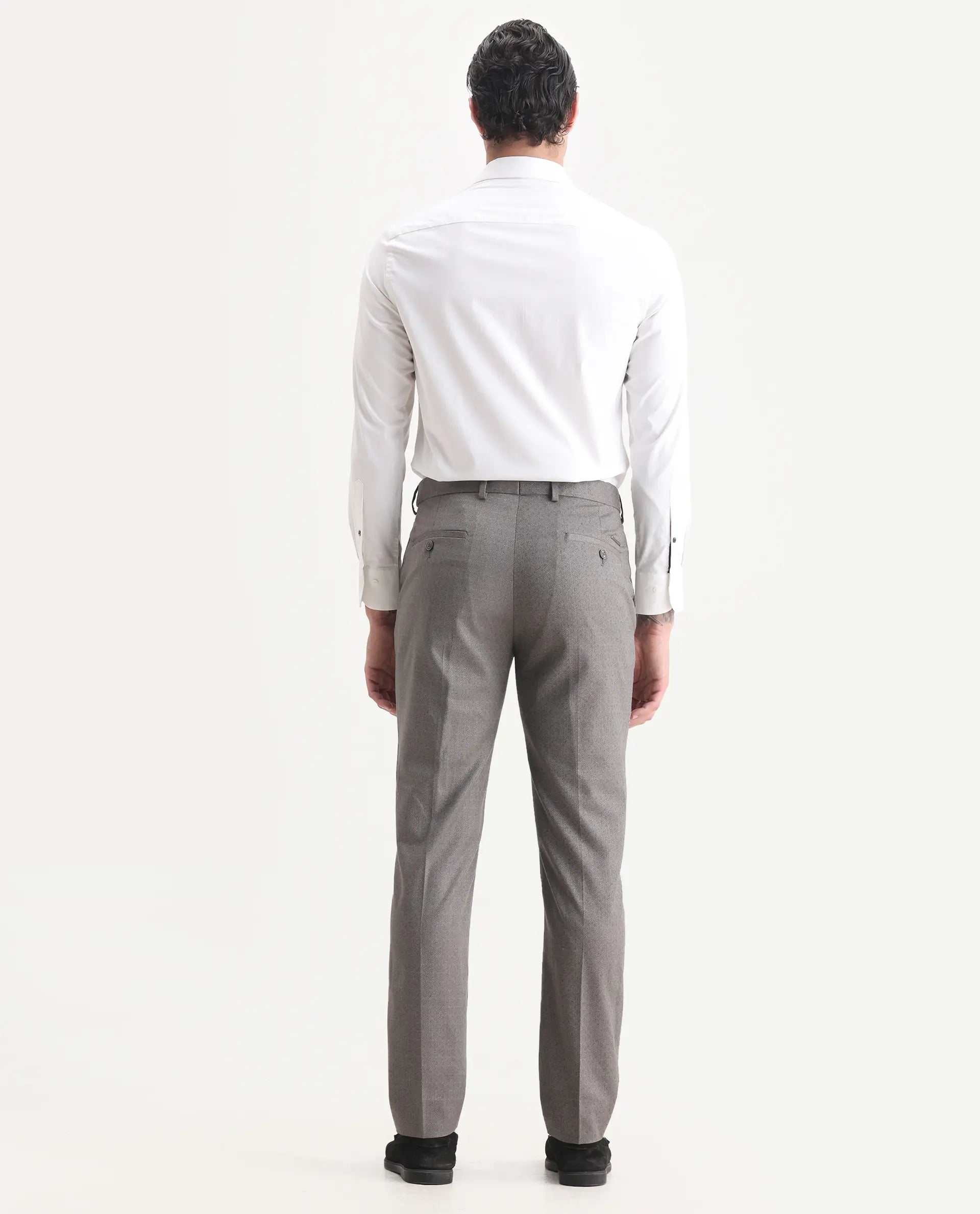 Rare Rabbit Men's Dexter Grey Viscose Jacquard Tailored Fit Full Sleeve Lapel Neck Suits