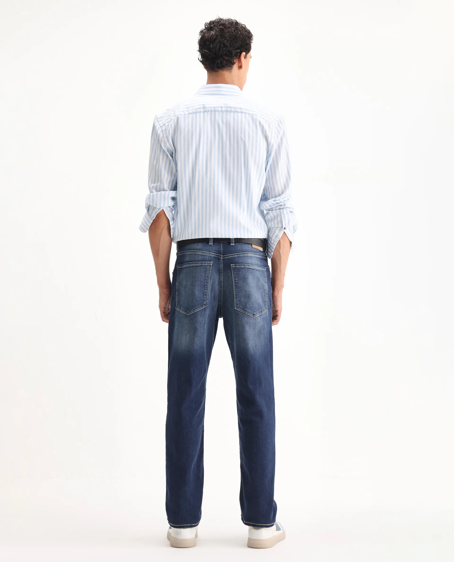 Rare Rabbit Men's Dieme Blue Cotton Plain Morris Regular Fit Jeans