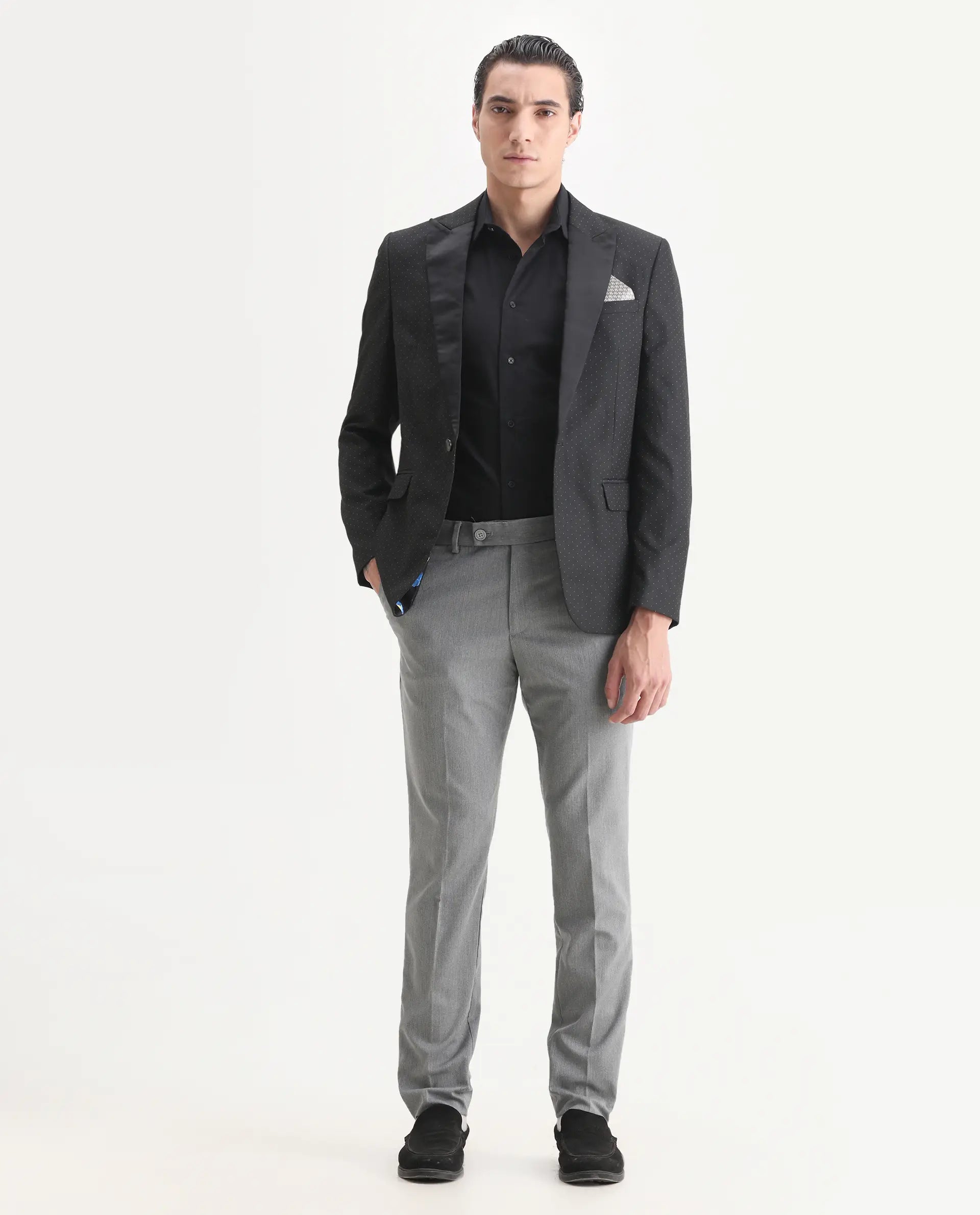 Rare Rabbit Men's Digby Black Polyester Plain Tailored Fit Full Sleeve Lapel Neck Blazer