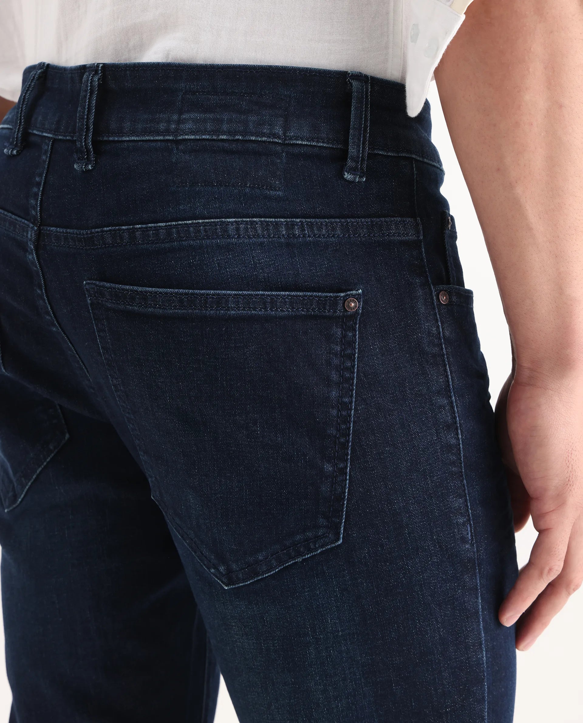 Rare Rabbit Men's Digo Dark Navy Cotton Blend Plain Hawk Slim Fit Jeans