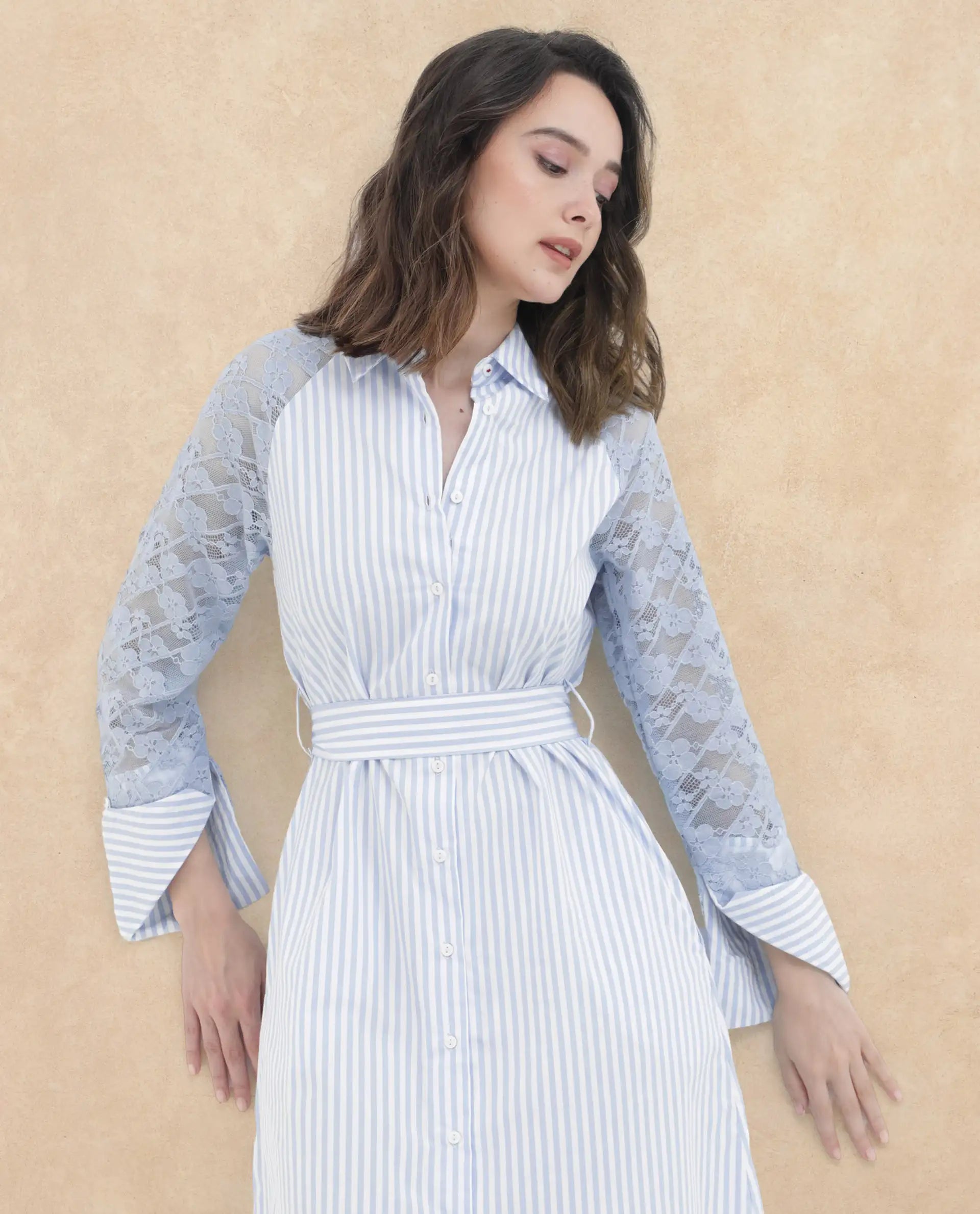 Rareism Women Dima Blue Cotton Fabric Regular Sleeves Collared Neck Solid Dress