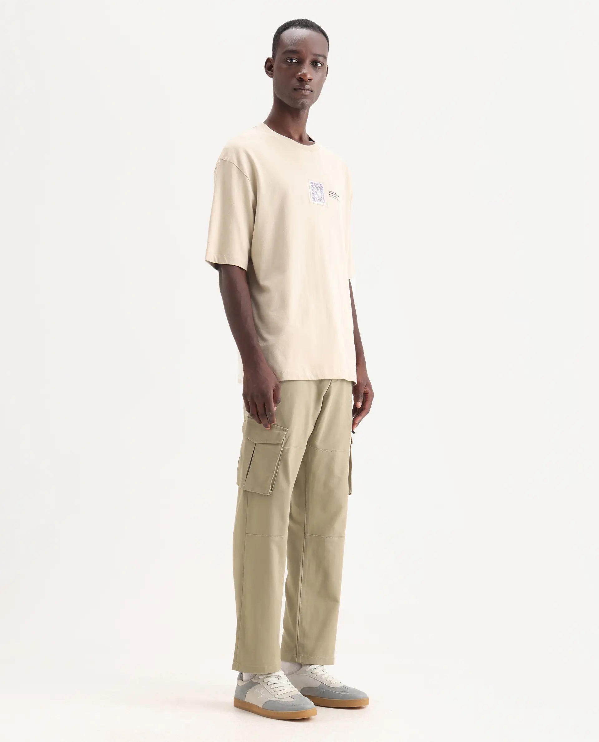 Rare Rabbit Men's Dima Light Olive Cotton Plain Regular Fit Trouser