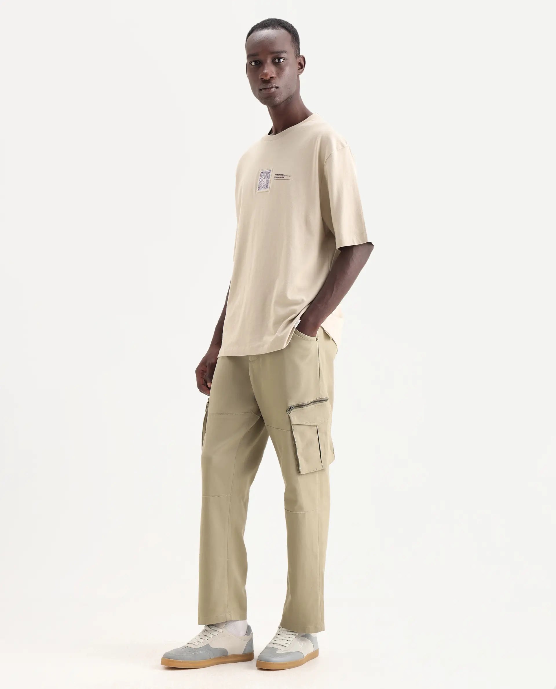 Rare Rabbit Men's Dima Light Olive Cotton Plain Regular Fit Trouser