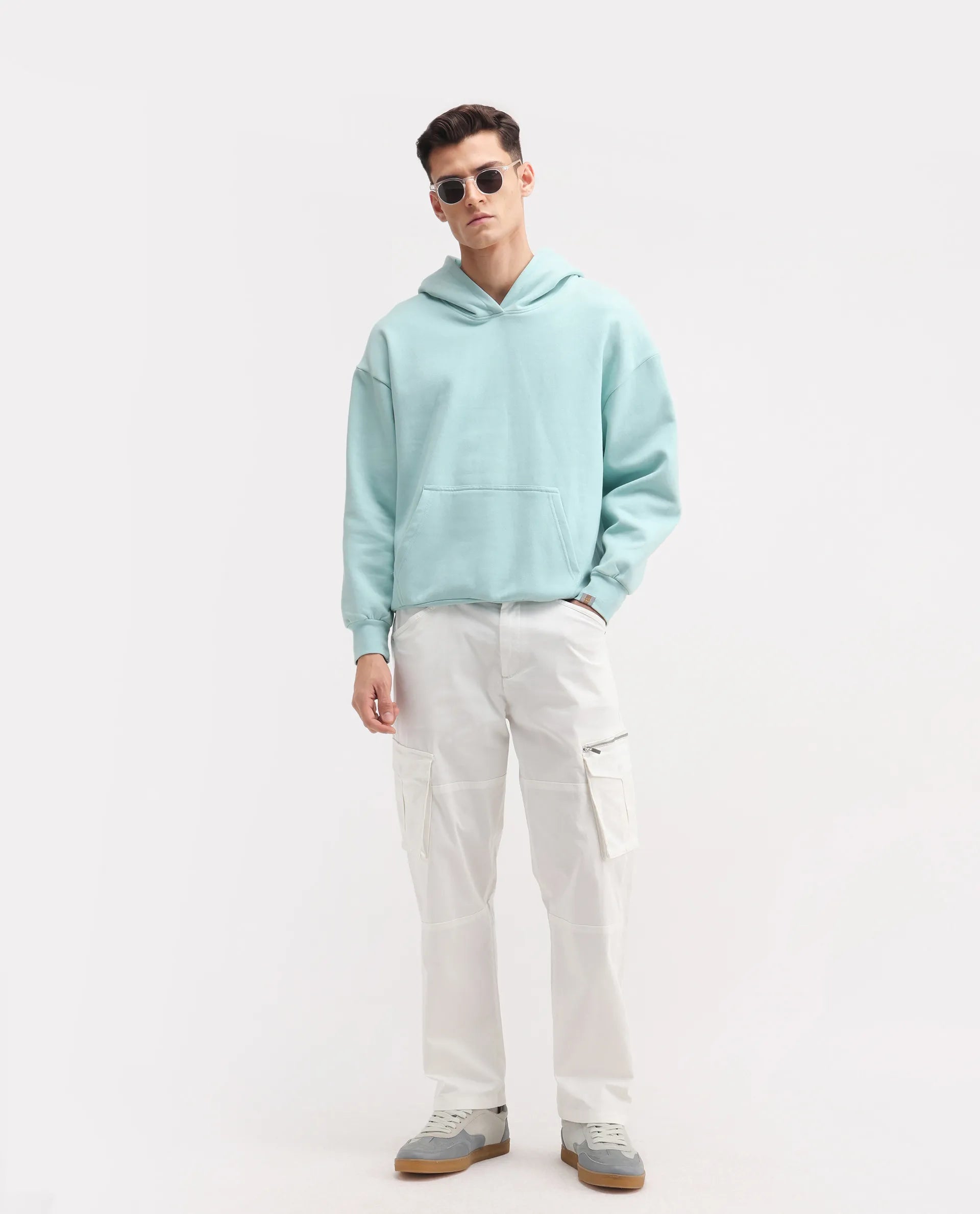 Rare Rabbit Men's Dima White Cotton Plain Regular Fit Trouser