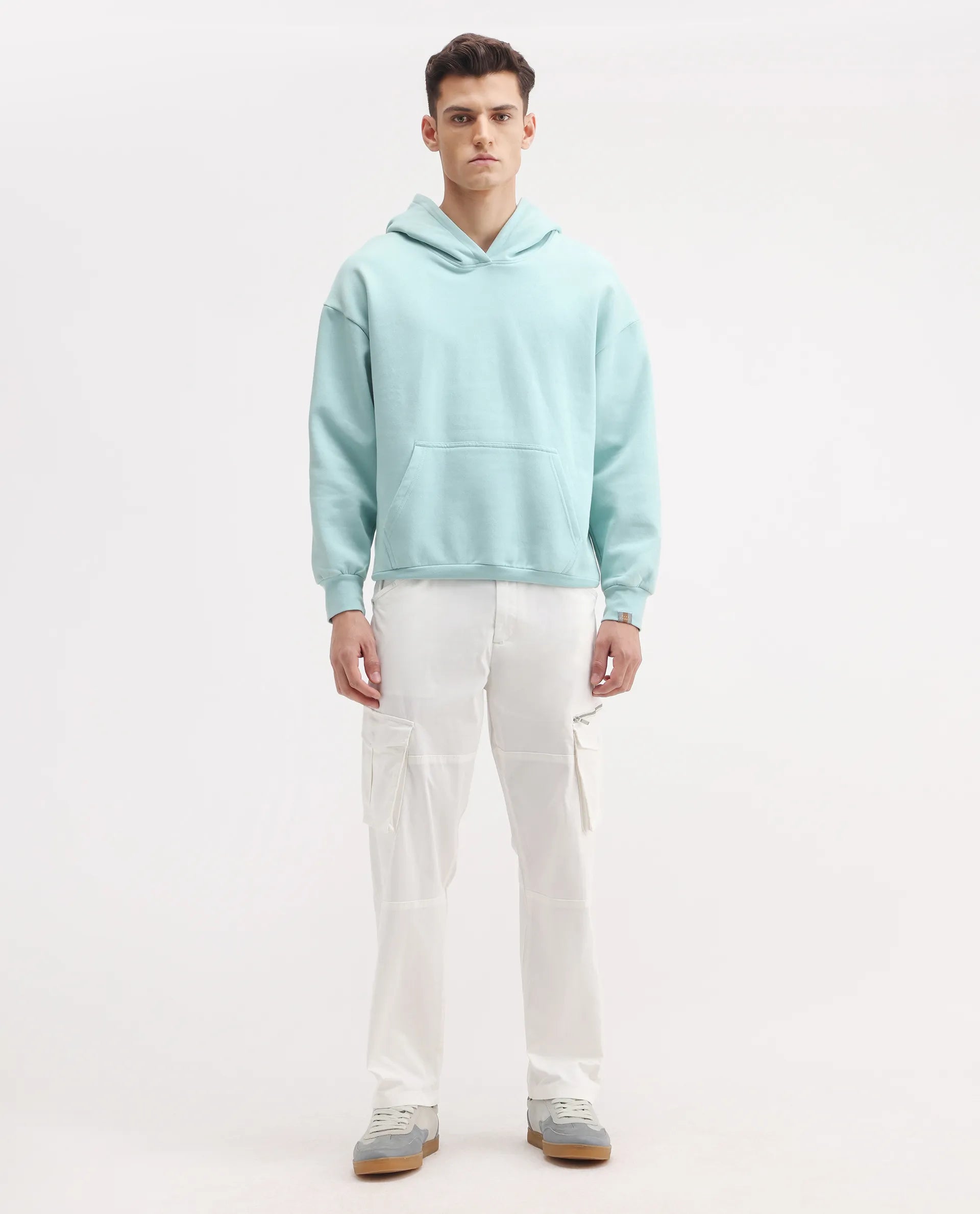 Rare Rabbit Men's Dima White Cotton Plain Regular Fit Trouser