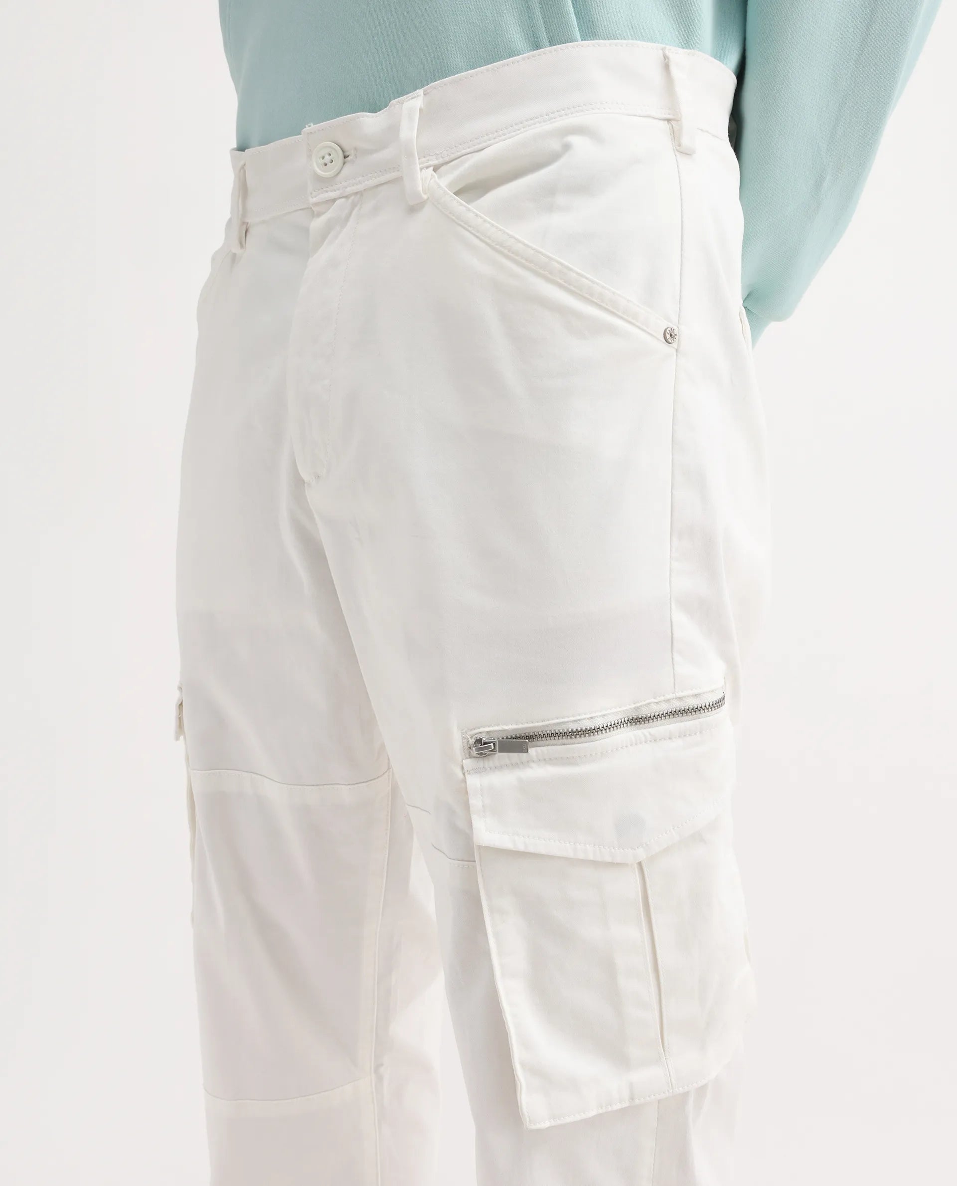 Rare Rabbit Men's Dima White Cotton Plain Regular Fit Trouser