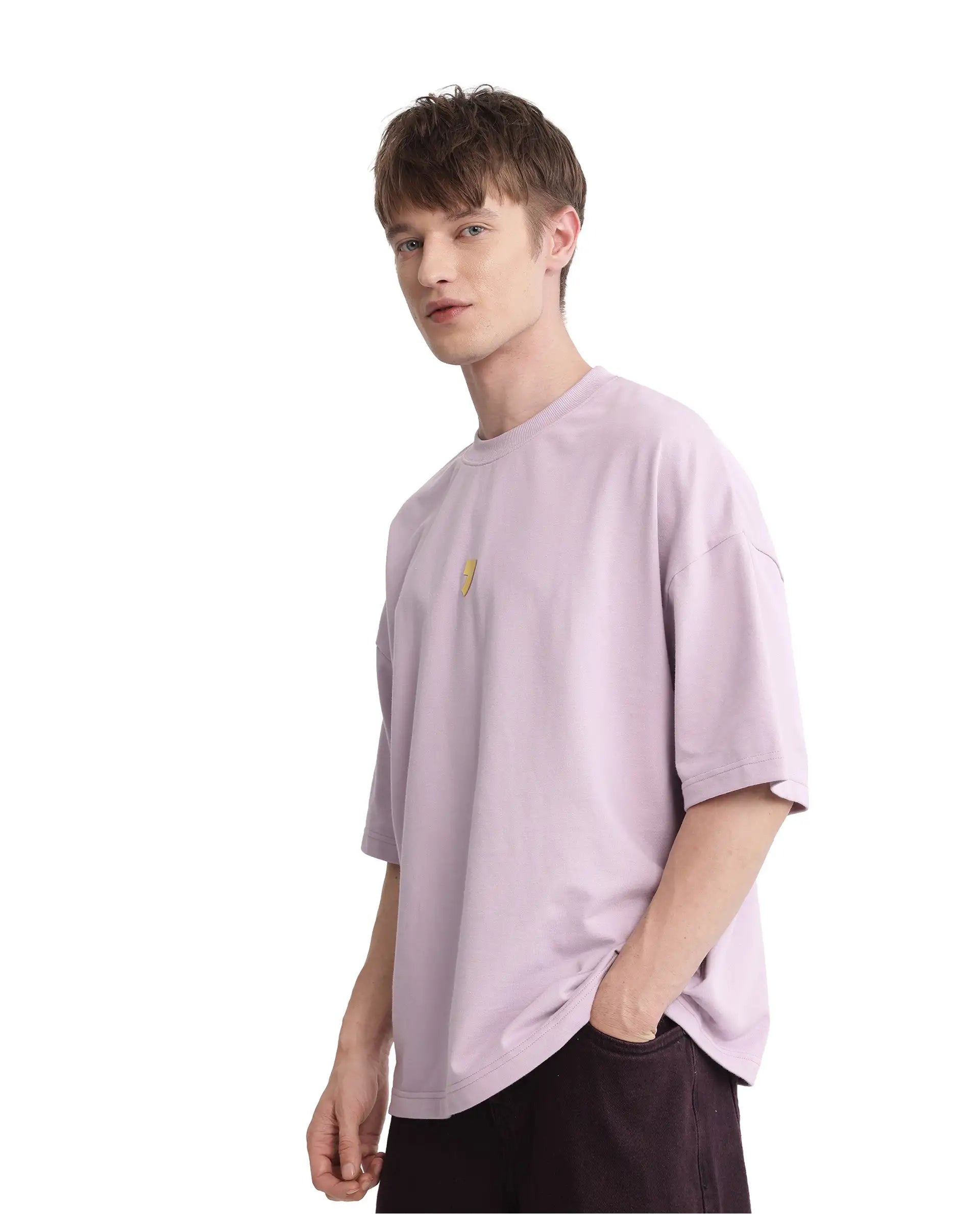 Rare Rabbit Men Diner Pastel Purple Cotton Fabric Short Sleeve Crew Neck Oversized Fit Graphic Back Print T-Shirt