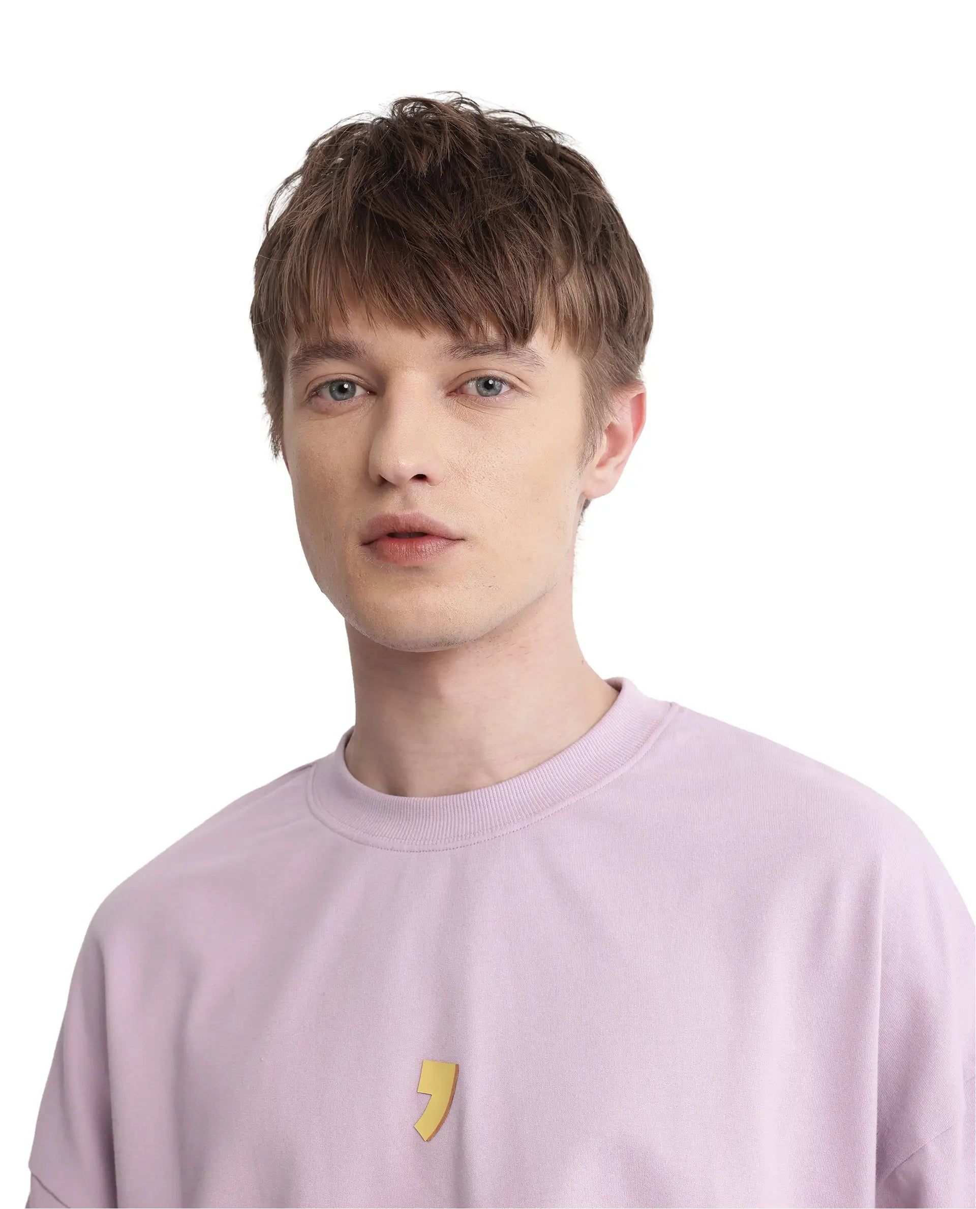 Rare Rabbit Men Diner Pastel Purple Cotton Fabric Short Sleeve Crew Neck Oversized Fit Graphic Back Print T-Shirt